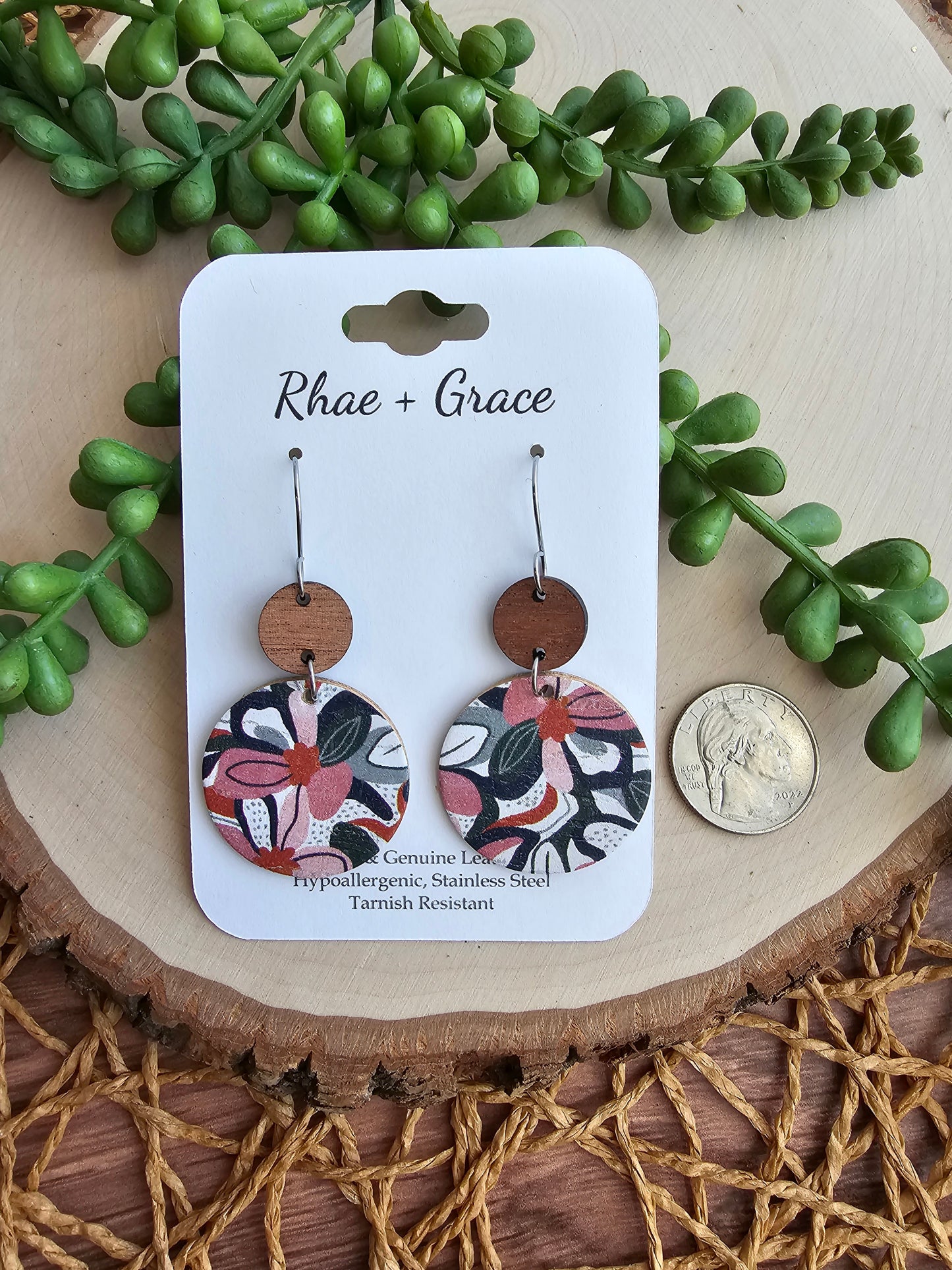 Retro Floral Circle Drop Earrings