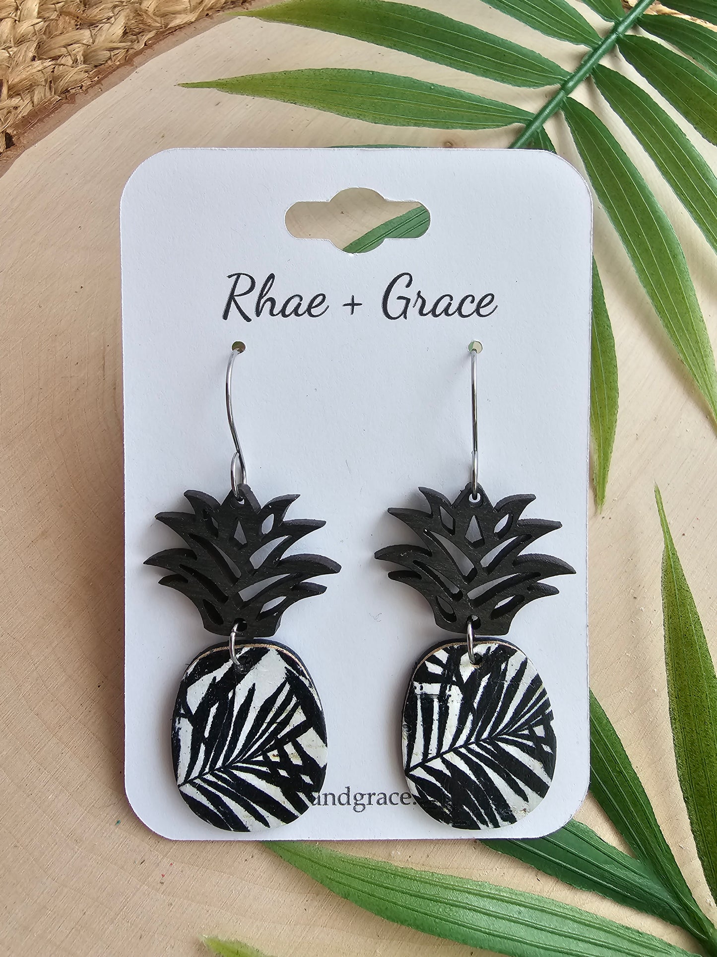 Monochrome Palms Pineapple Earrings