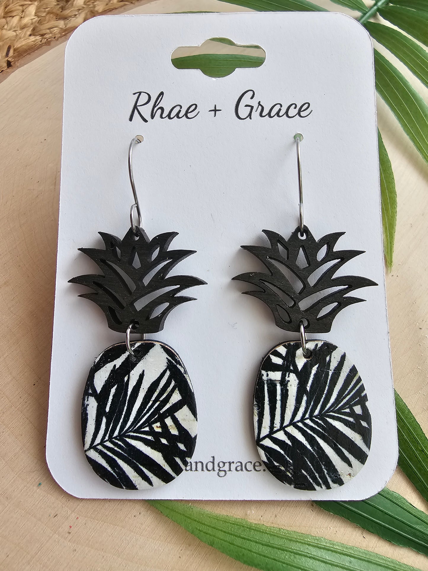 Monochrome Palms Pineapple Earrings