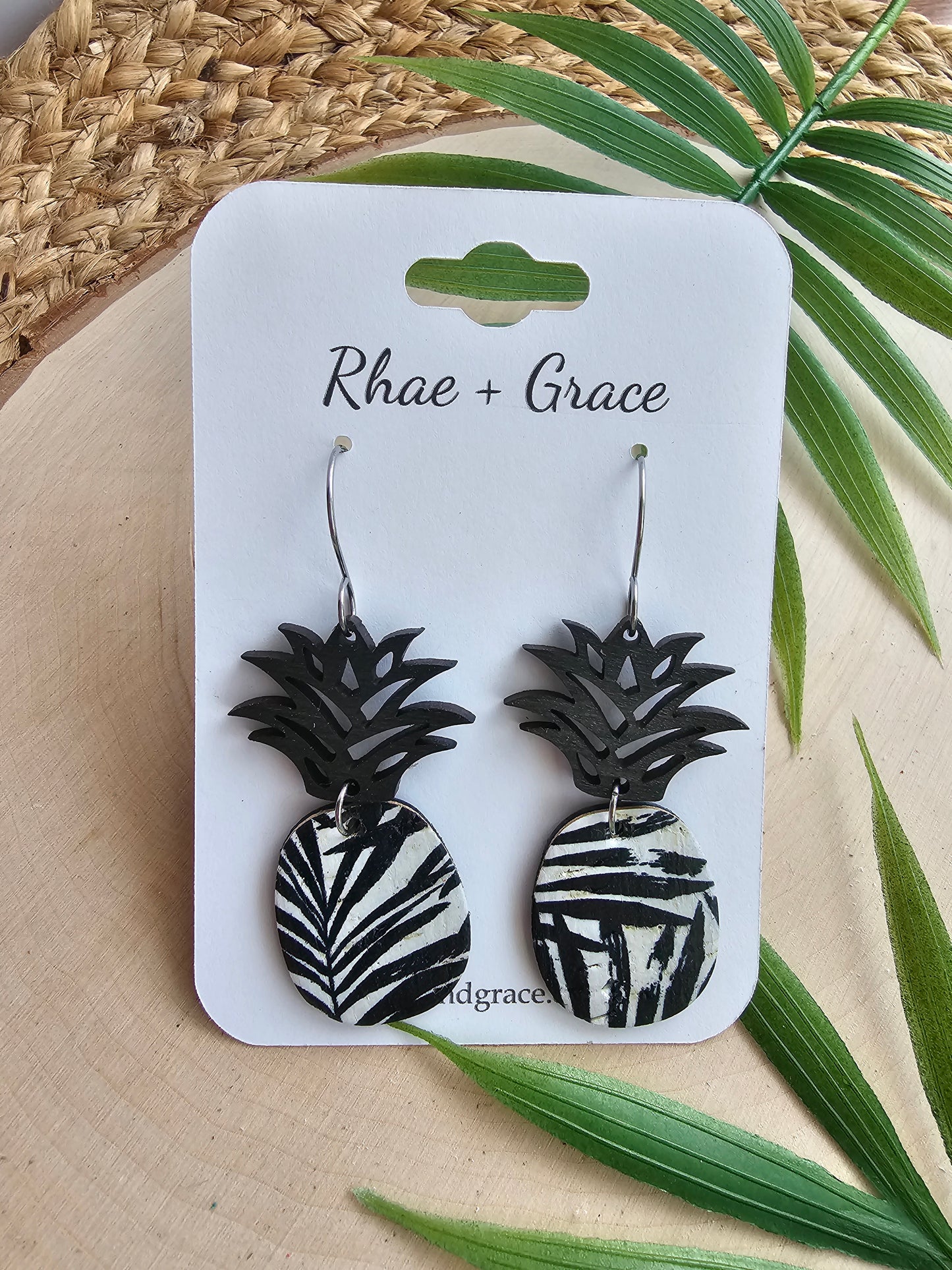 Monochrome Palms Pineapple Earrings