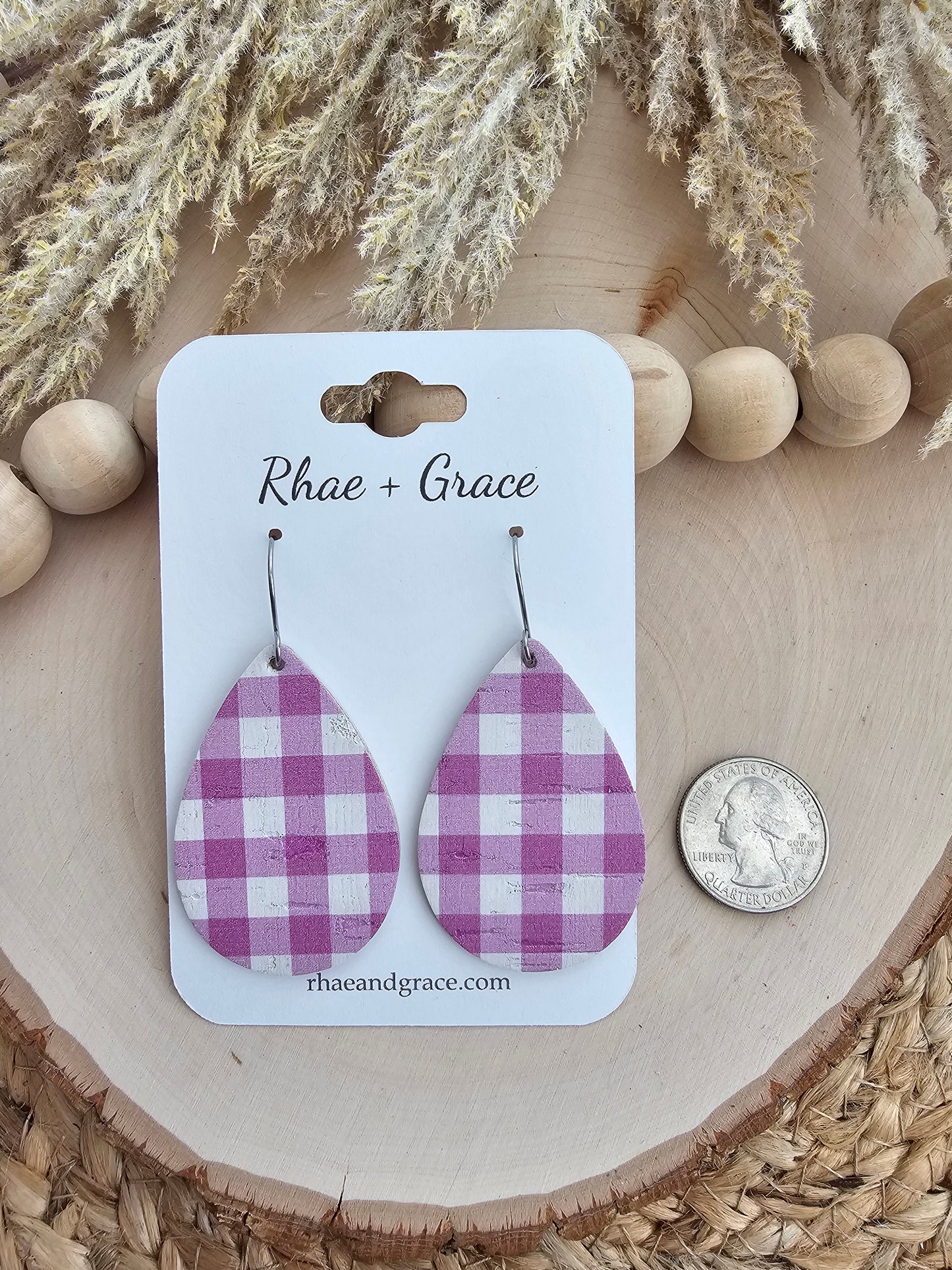 Violet & White Buffalo Plaid Teardrop Earrings - Medium