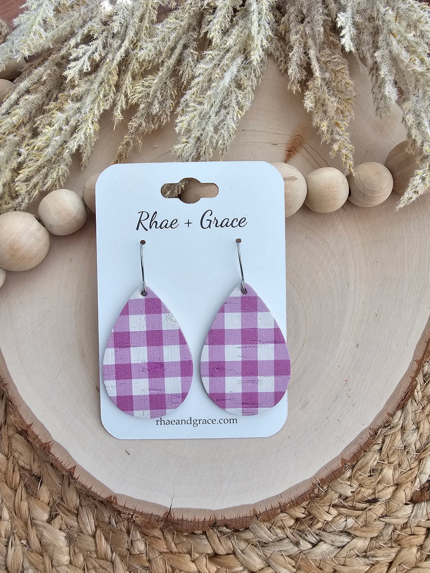 Violet & White Buffalo Plaid Teardrop Earrings - Medium