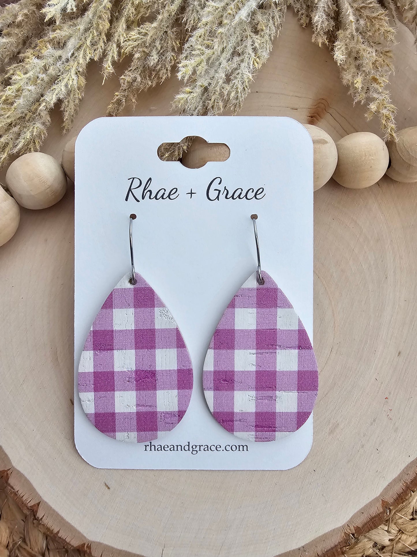 Violet & White Buffalo Plaid Teardrop Earrings - Medium