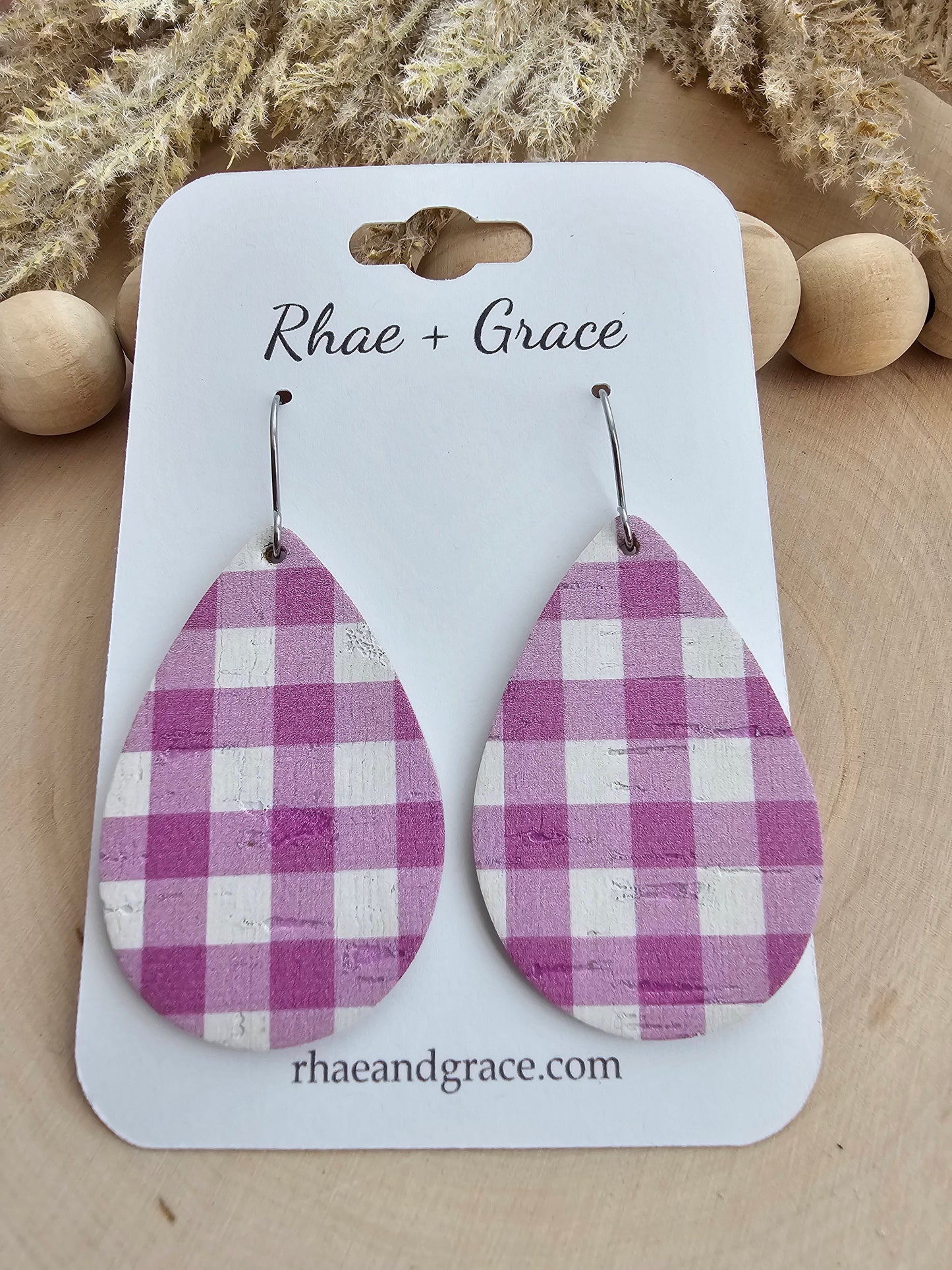 Violet & White Buffalo Plaid Teardrop Earrings - Medium