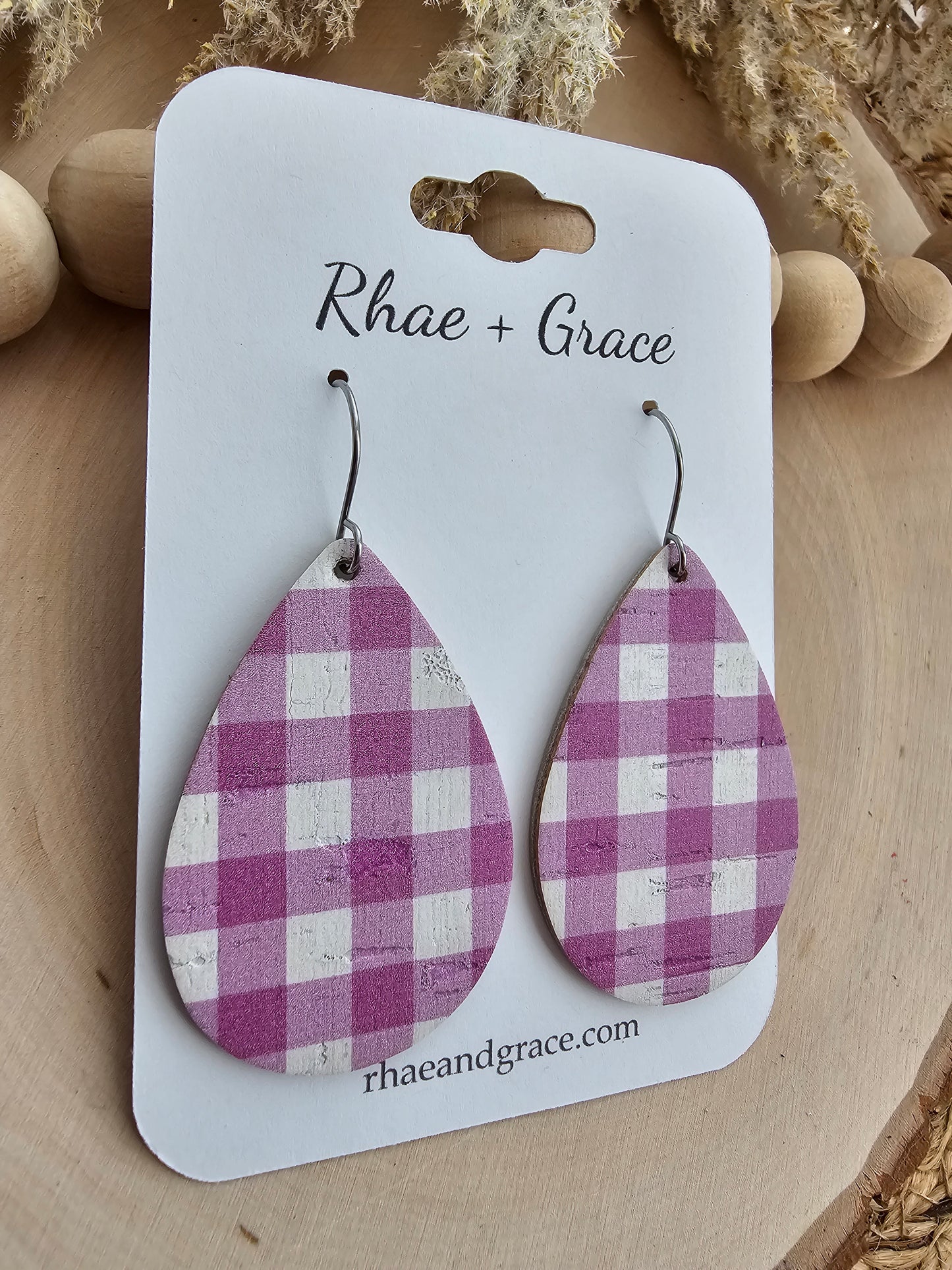 Violet & White Buffalo Plaid Teardrop Earrings - Medium