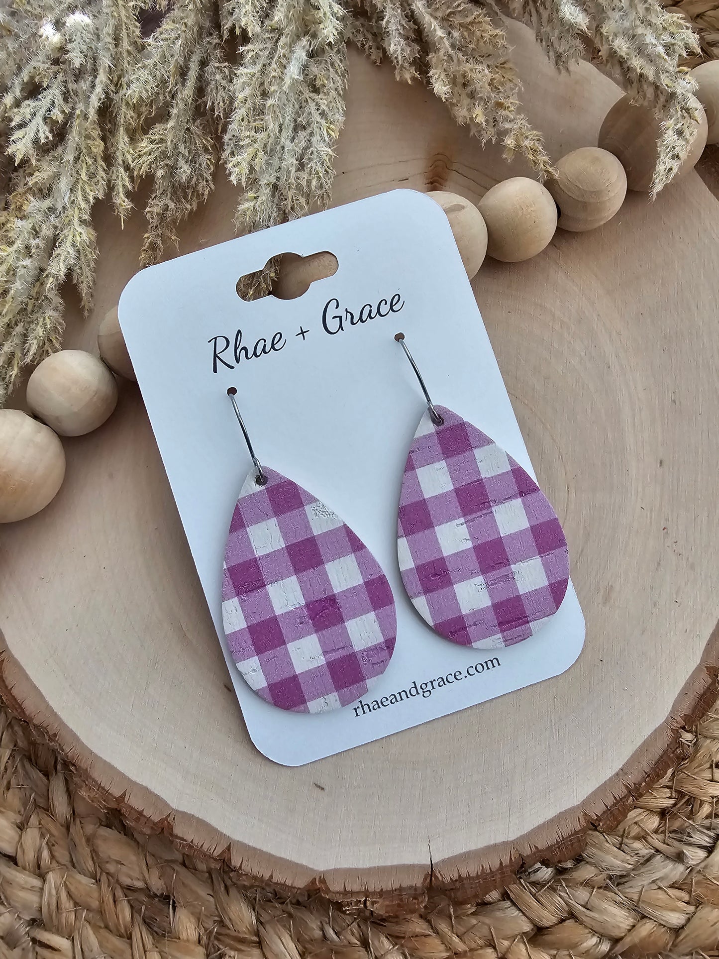 Violet & White Buffalo Plaid Teardrop Earrings - Medium