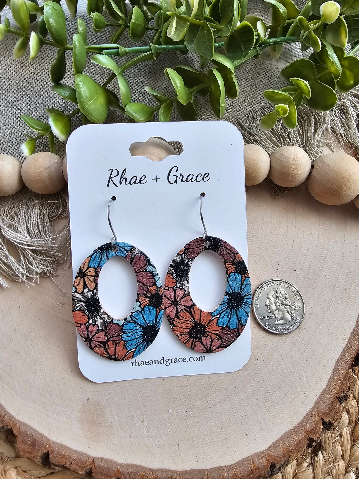 Boho Daisies Chunky Oval Earrings