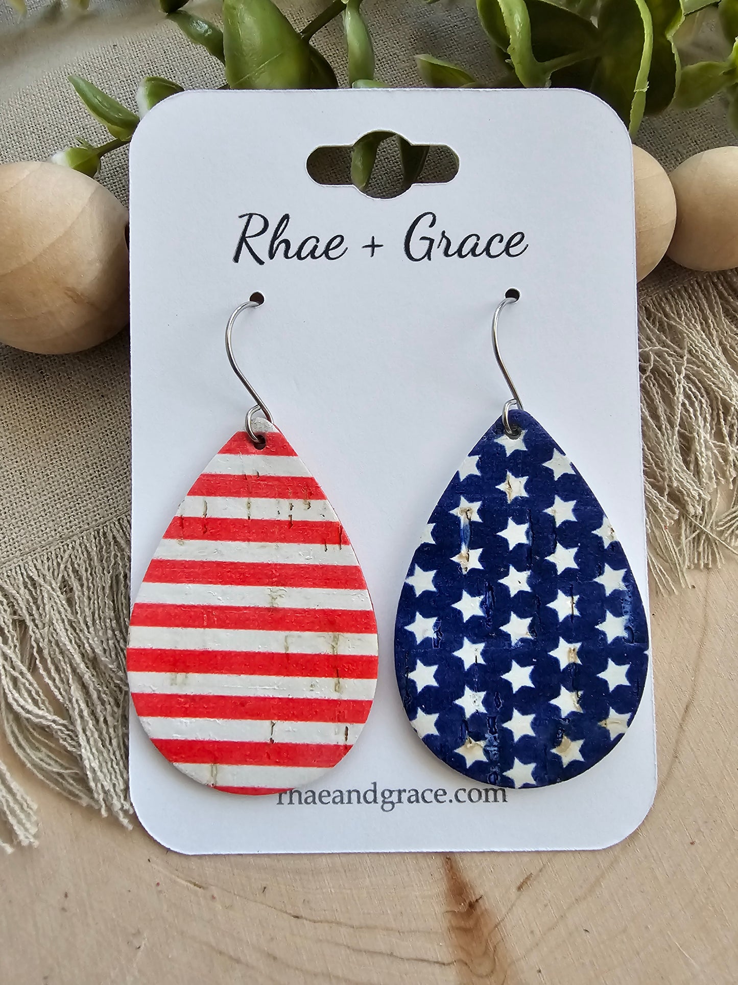 Stars & Stripes Teardrop Earrings - Medium