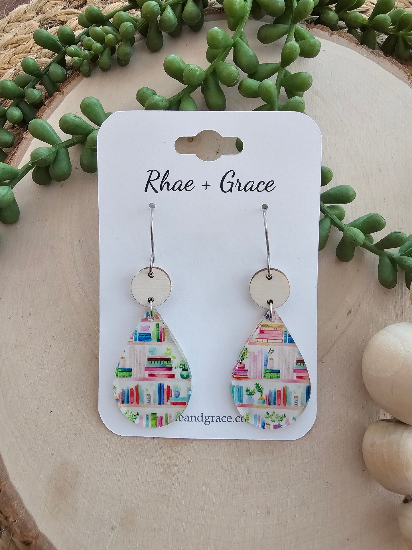 Book Lover & Plants Acrylic Teardrop Earrings