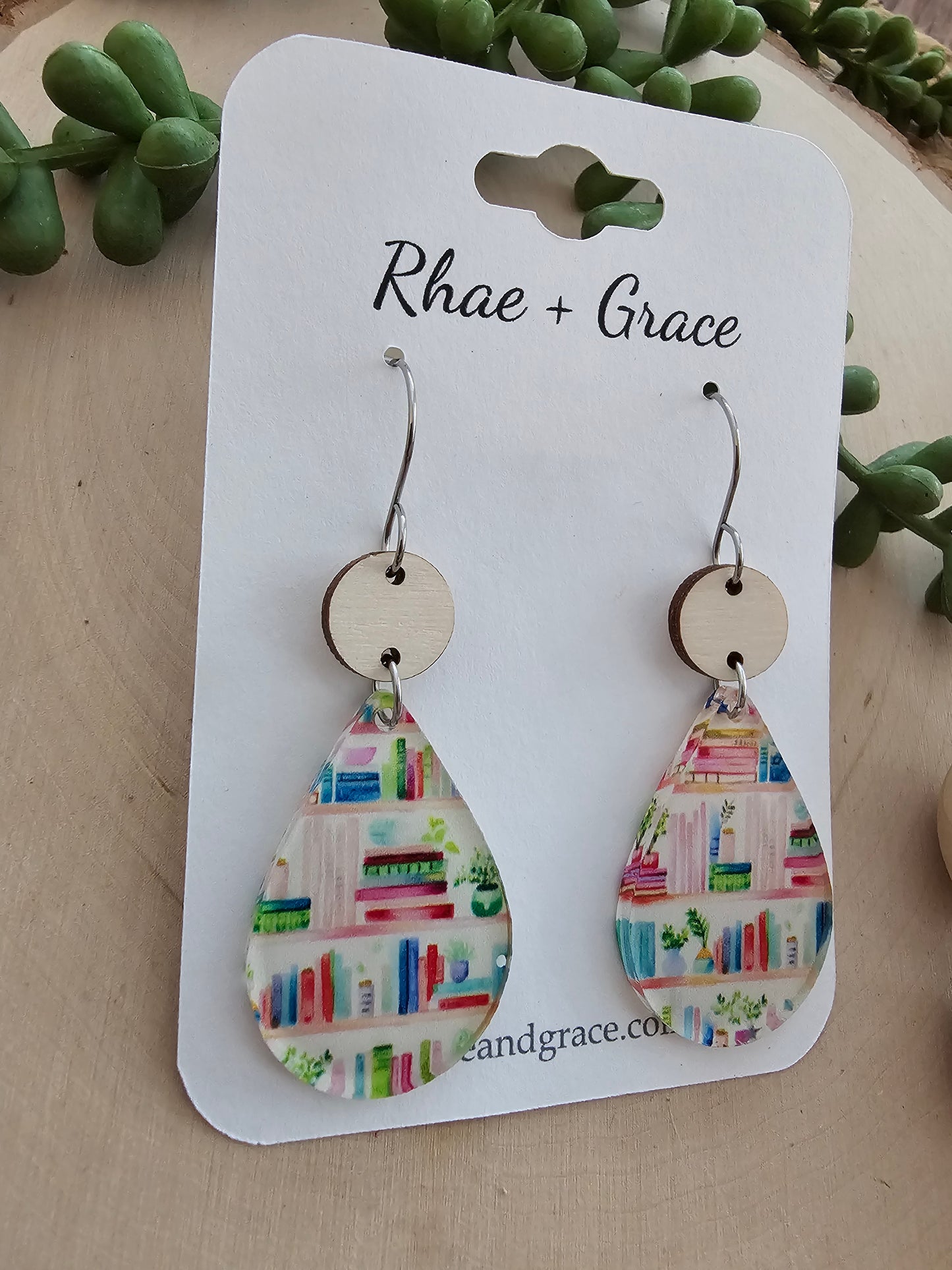 Book Lover & Plants Acrylic Teardrop Earrings