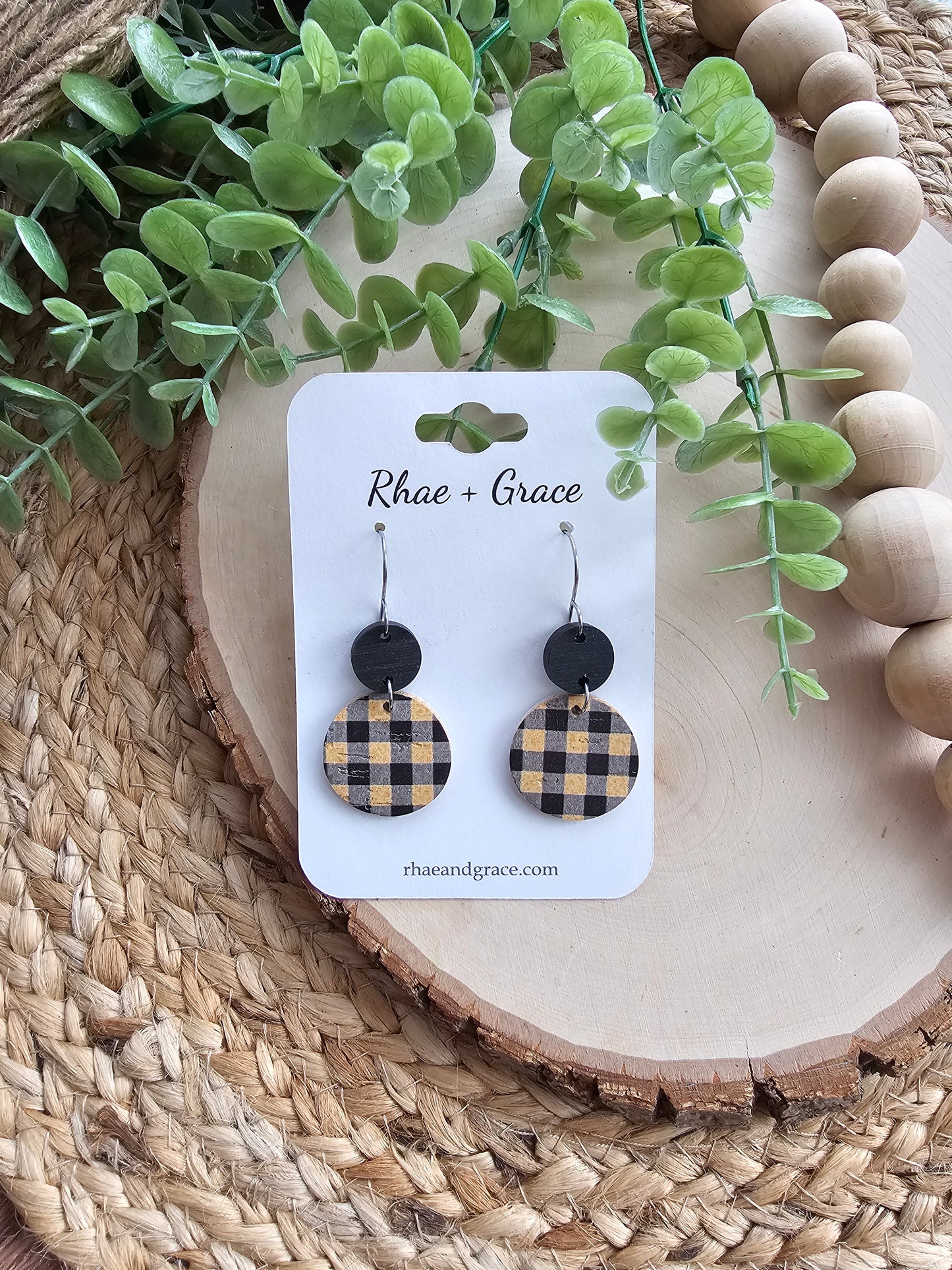 Bumblebee Plaid Circle Drop Earrings