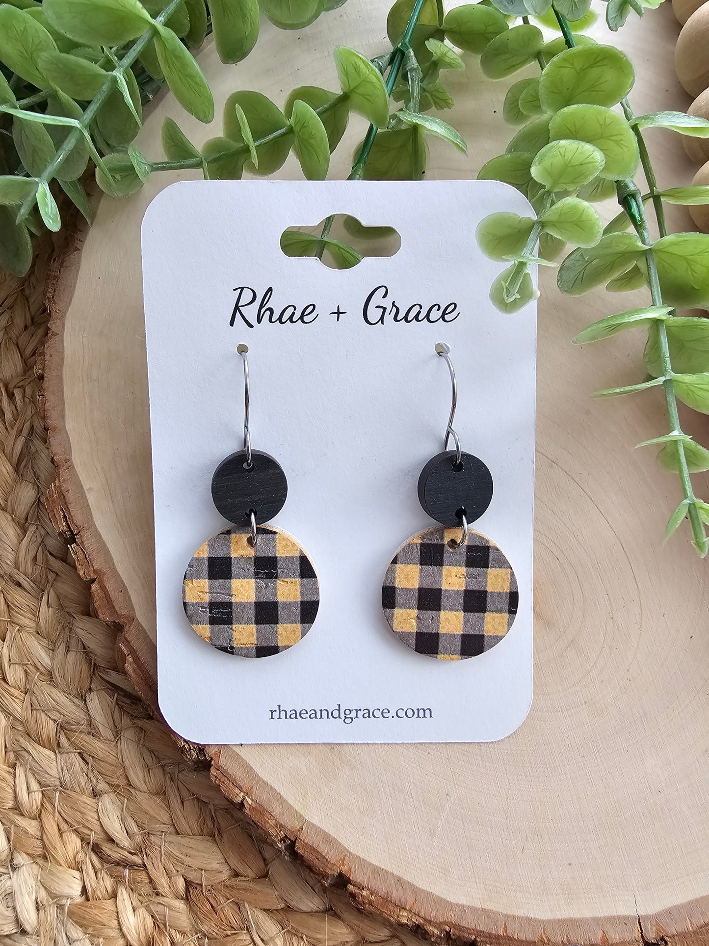 Bumblebee Plaid Circle Drop Earrings