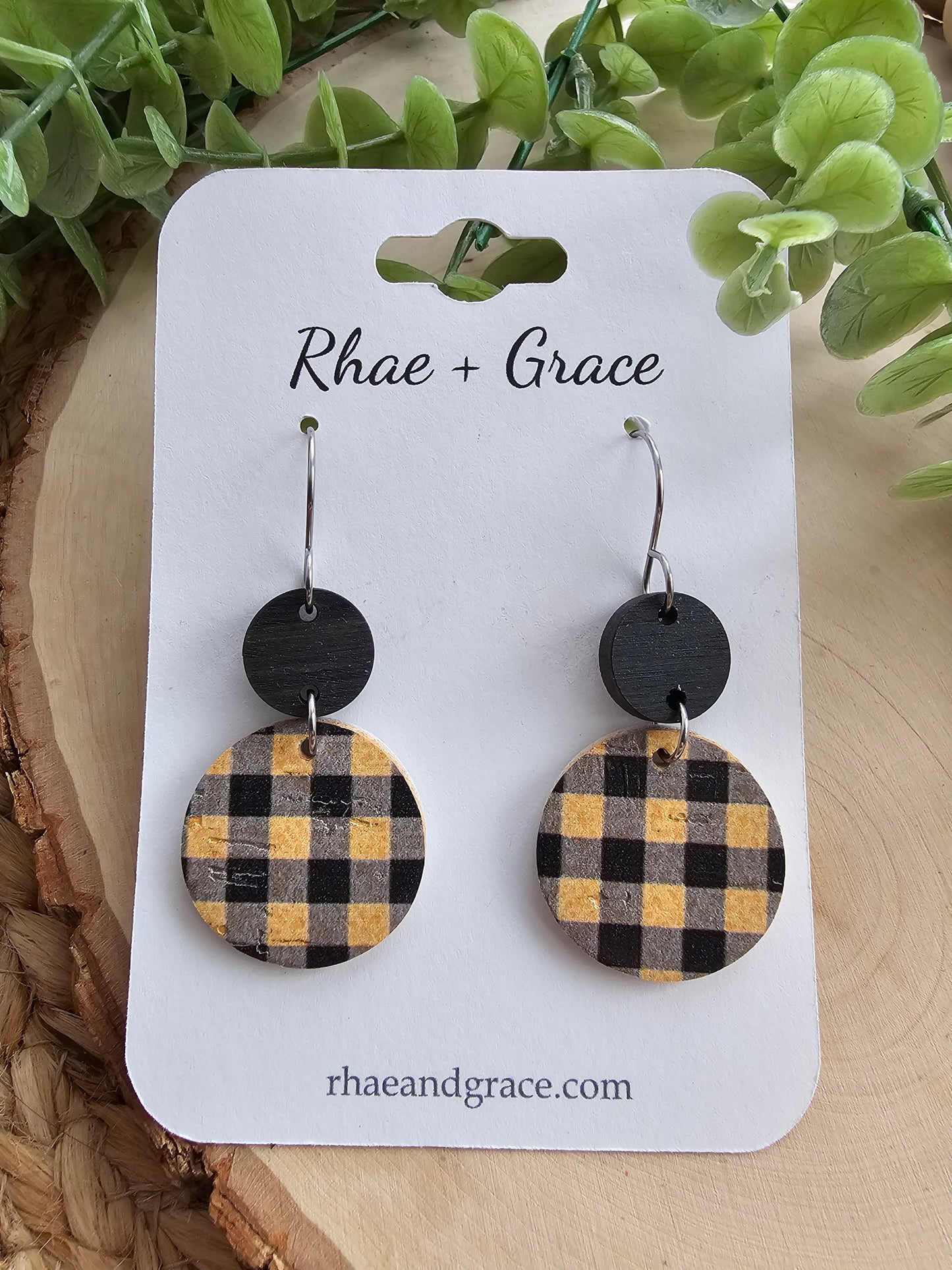 Bumblebee Plaid Circle Drop Earrings