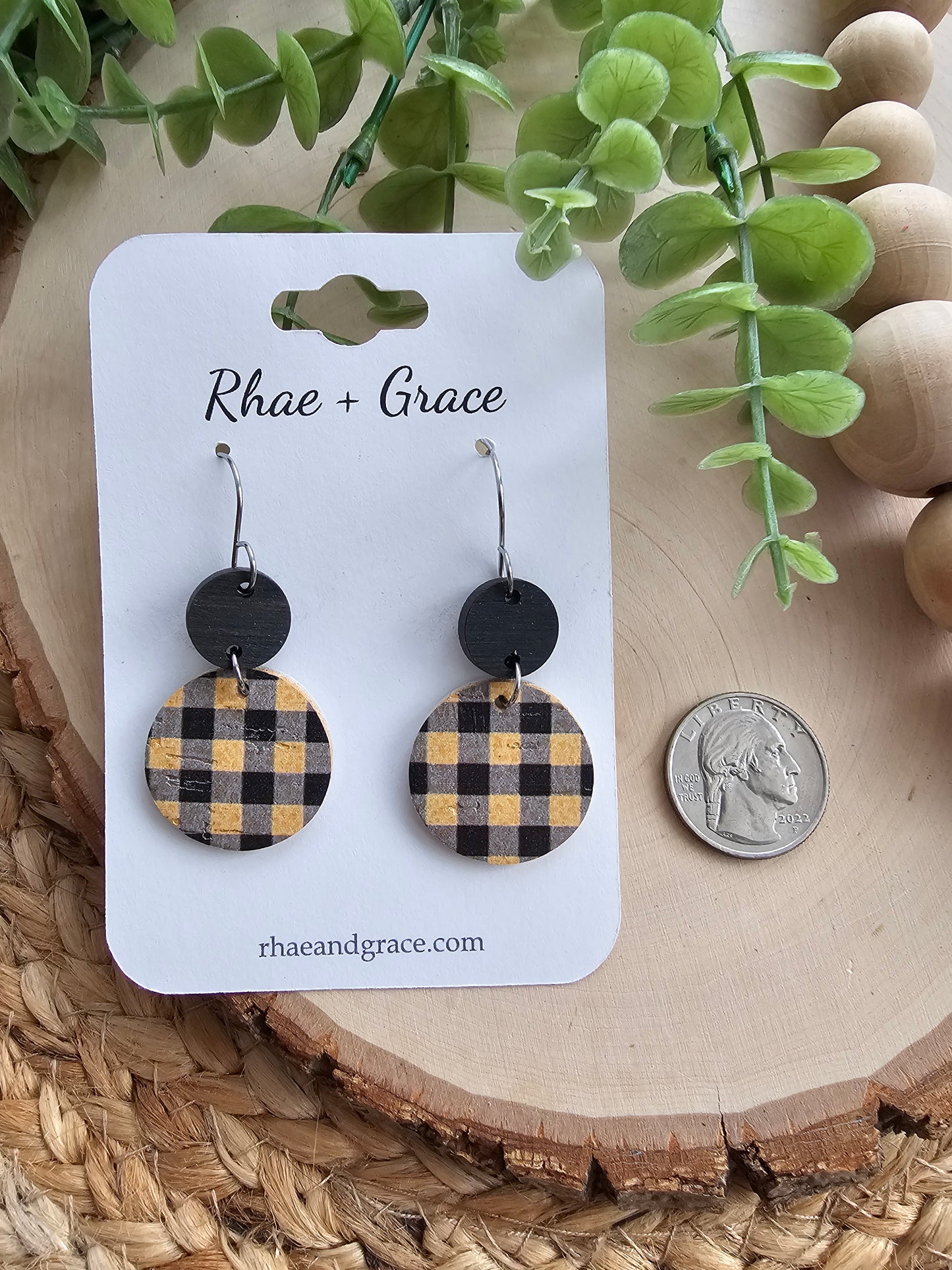 Bumblebee Plaid Circle Drop Earrings