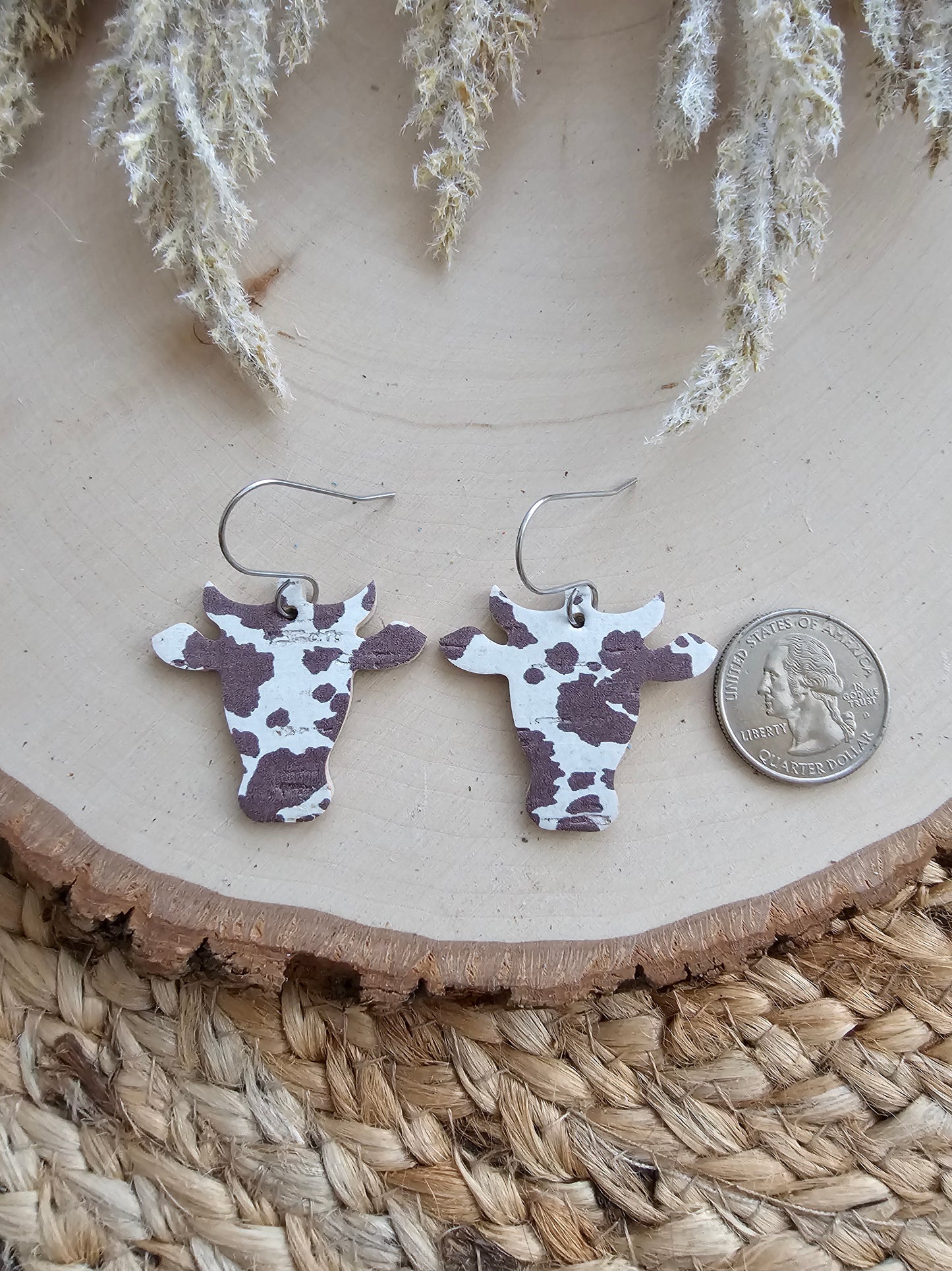 Brown & Cream Cow Head Earrings