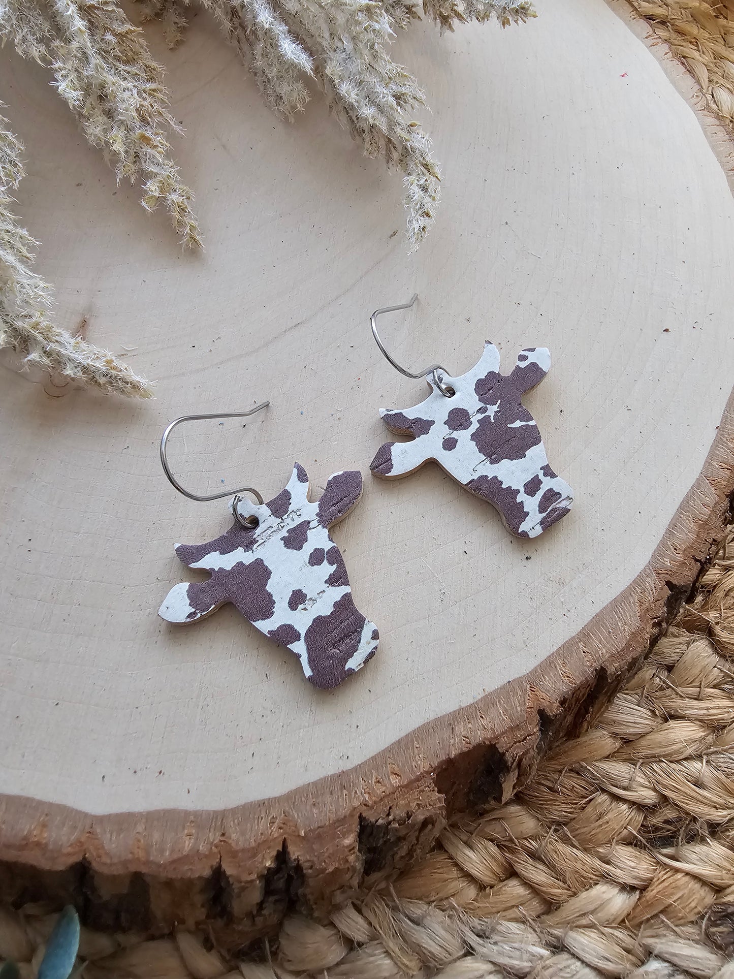 Brown & Cream Cow Head Earrings