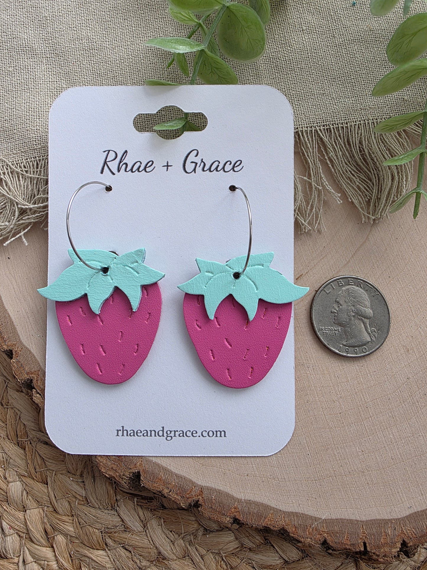 Whimsy Pink Strawberry Hoop Earrings