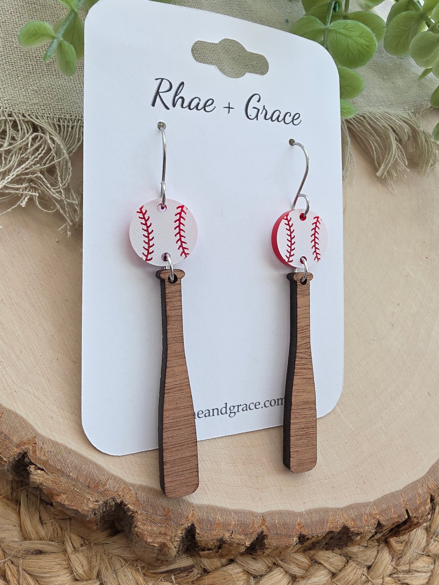 Baseball Bat Acrylic & Wood Earrings