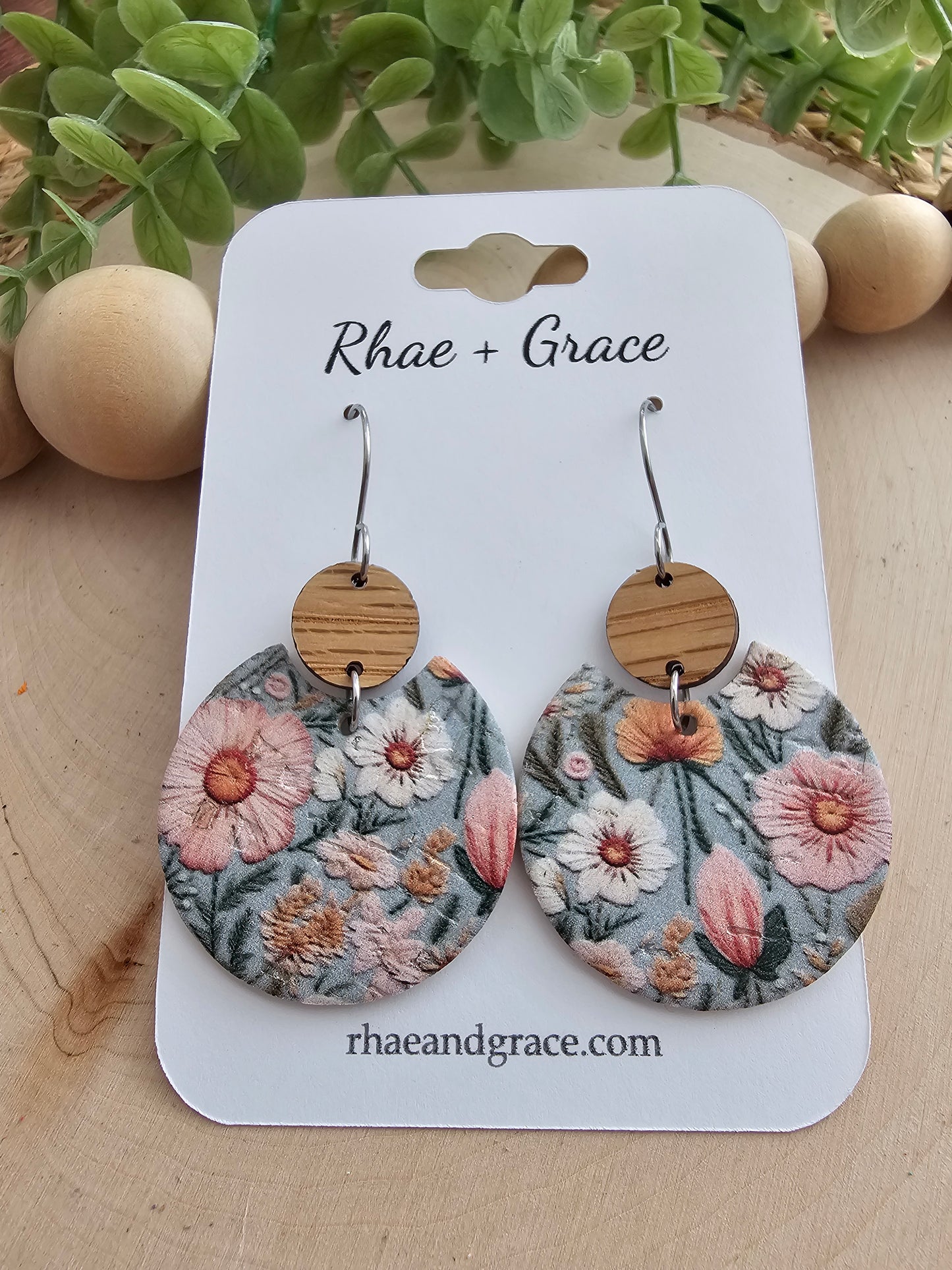 Dusty Blue Floral Circle Earrings