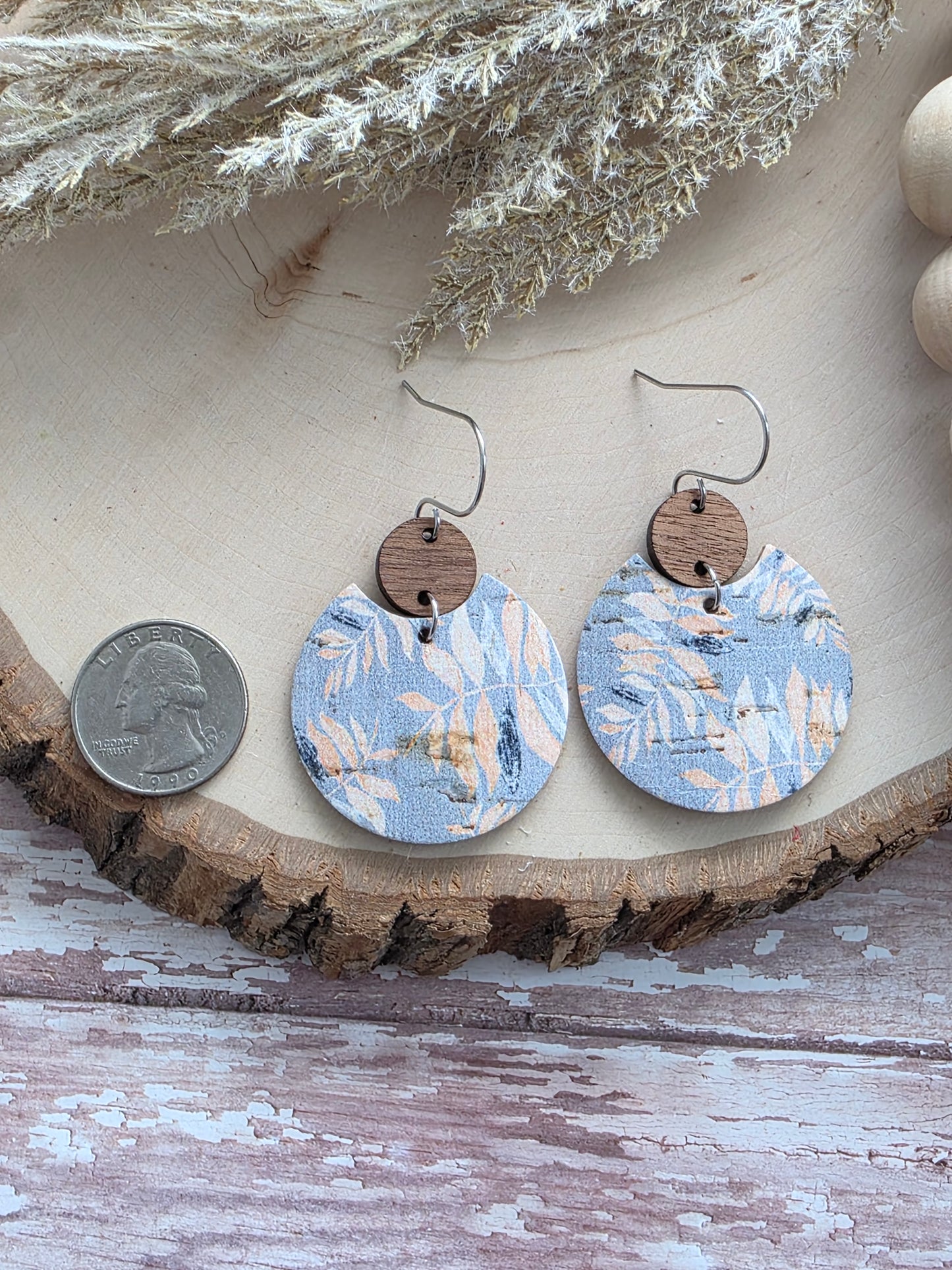 Dusty Blue Autumn Palms Circle Earrings