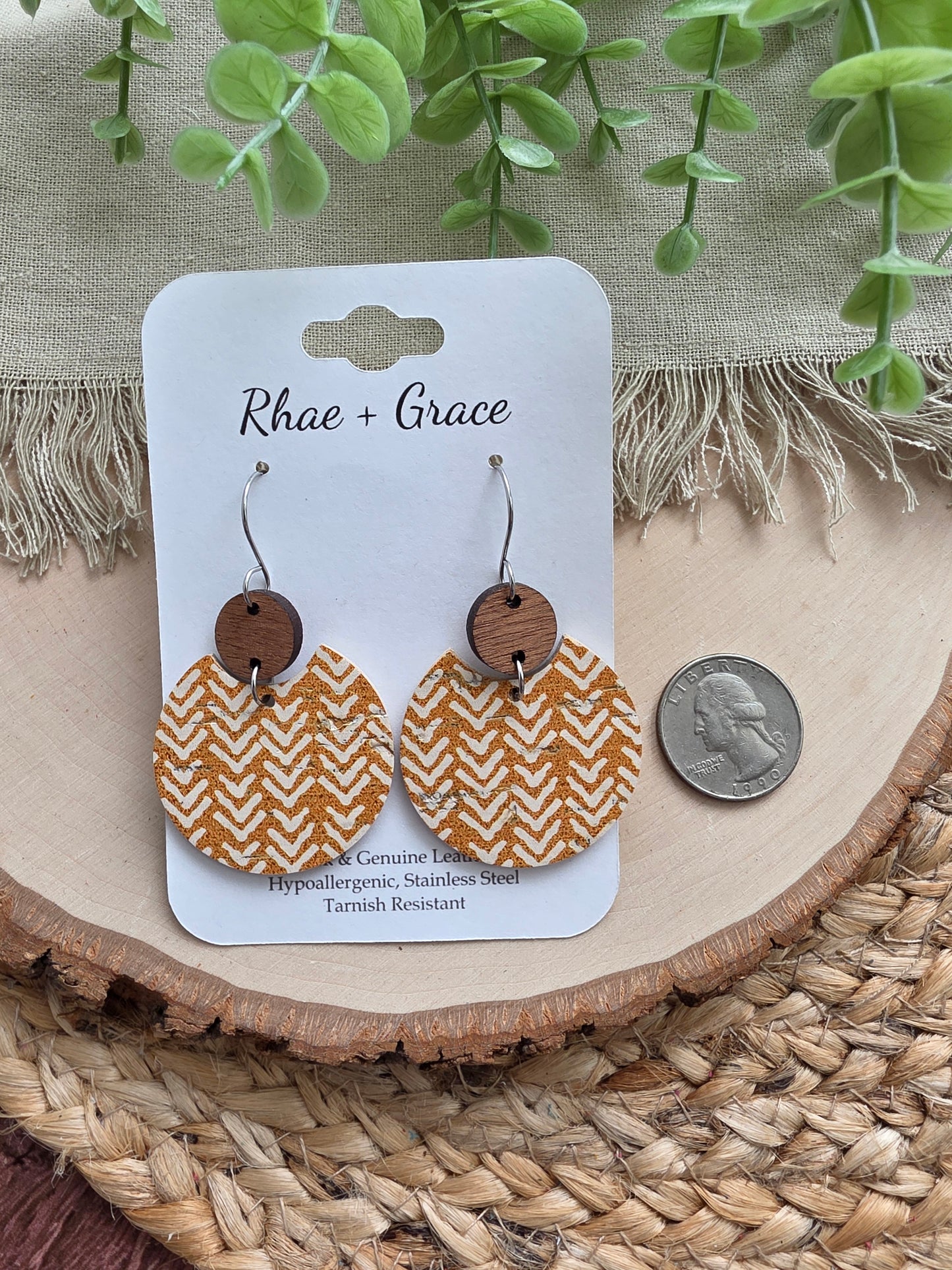 Mustard Boho Broken Chevron Circle Earrings