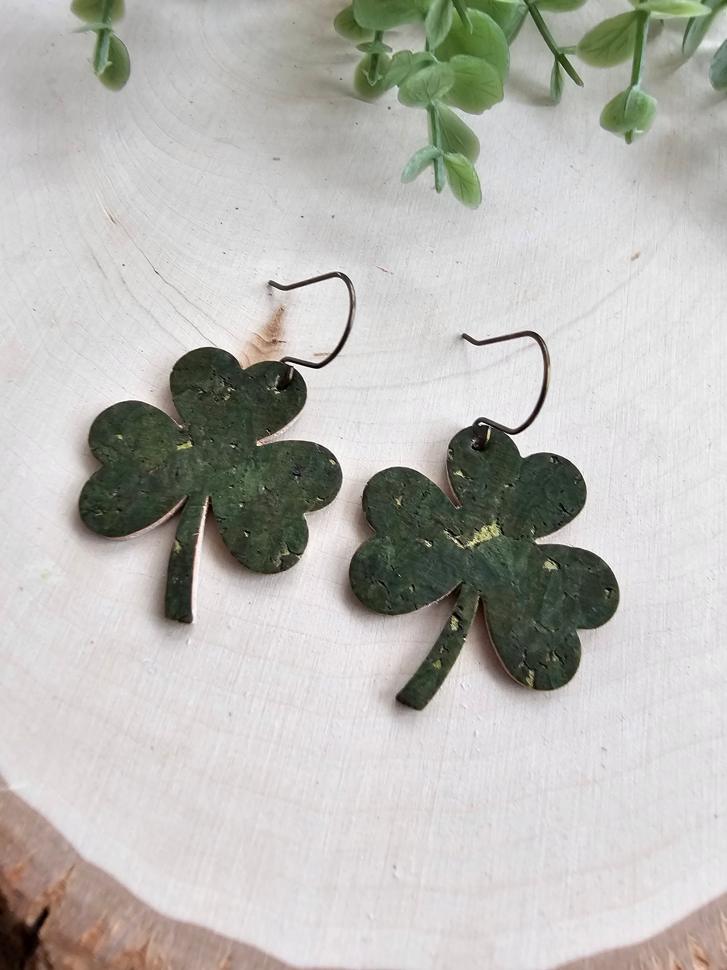 Dark Olive Green Shamrock Earrings