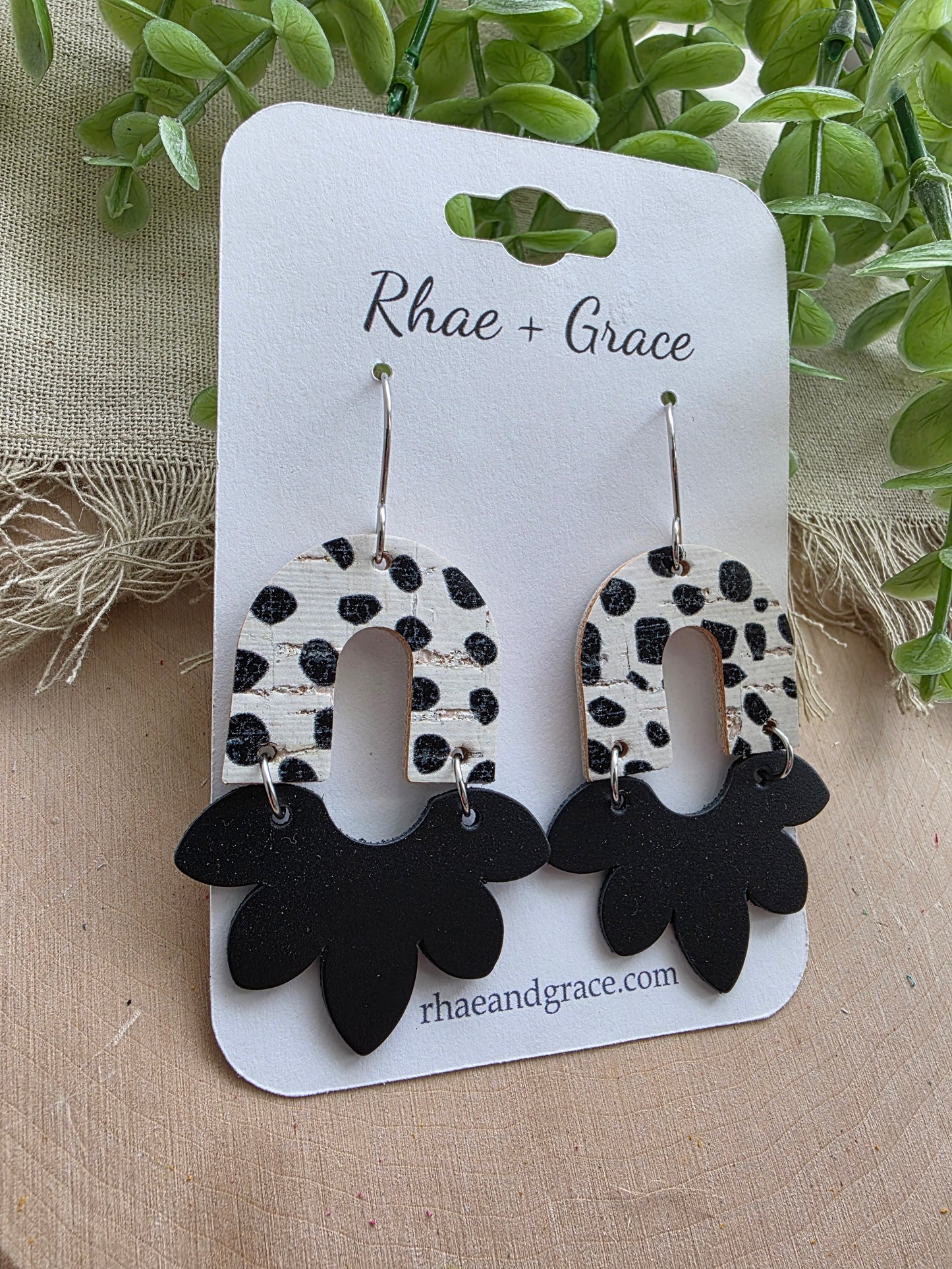 Black & White Spotted Half Flower Earrings