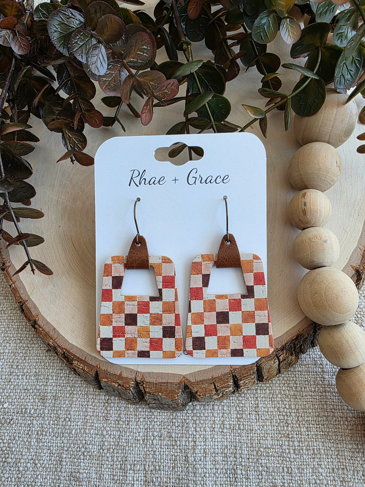 Autumn Checkered Rounded Geo Cutout Earrings
