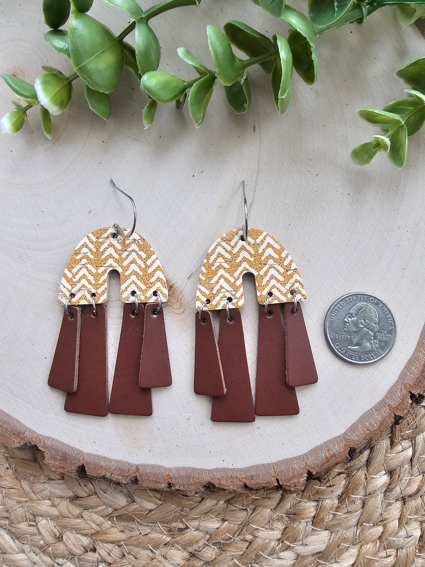 Mustard Broken Chevron Boho Chandelier Earrings