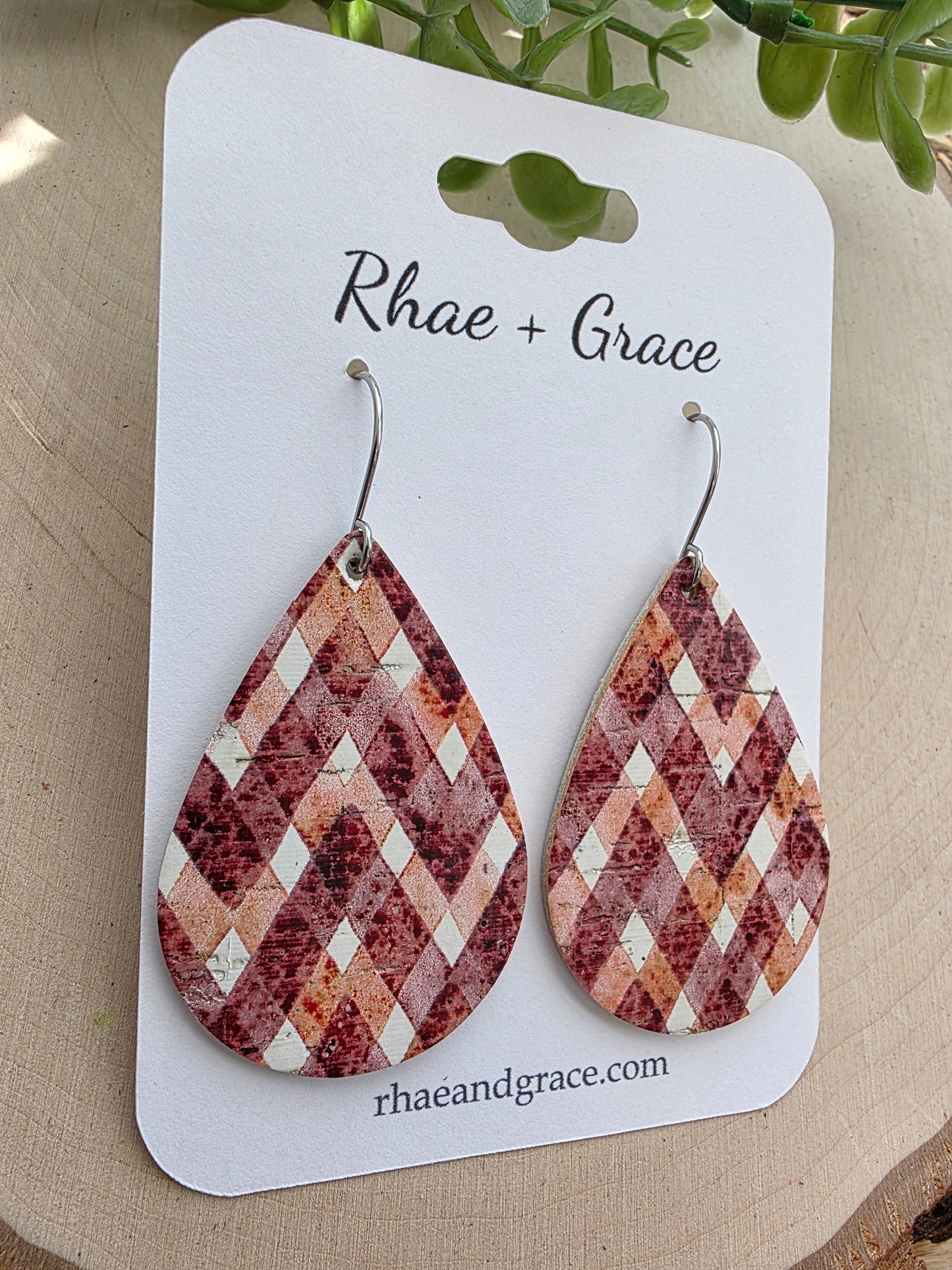 Maroon & Orange Teardrop Earrings - Medium
