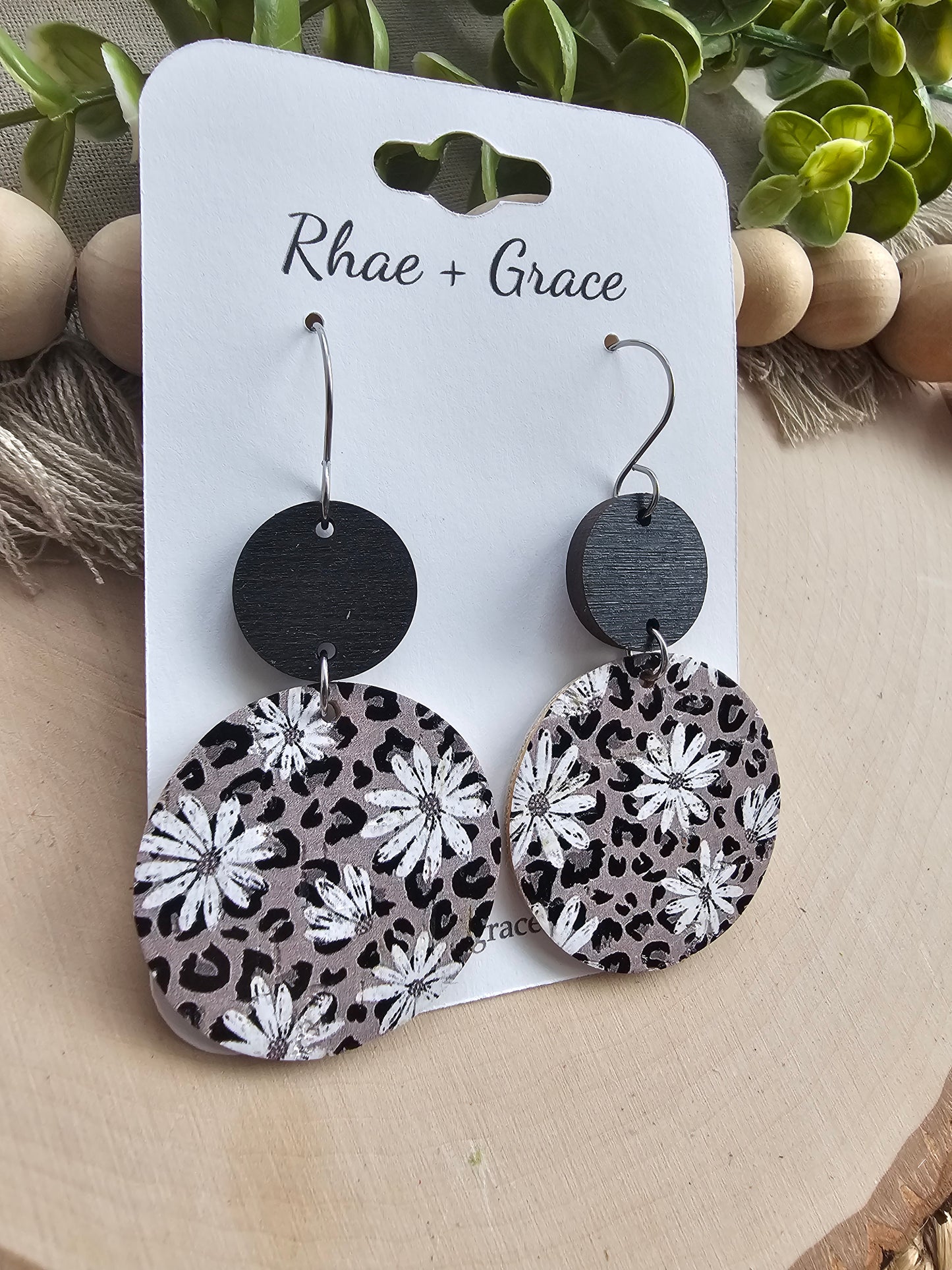 Daisy Leopard Print Large Circle Drop Earrings
