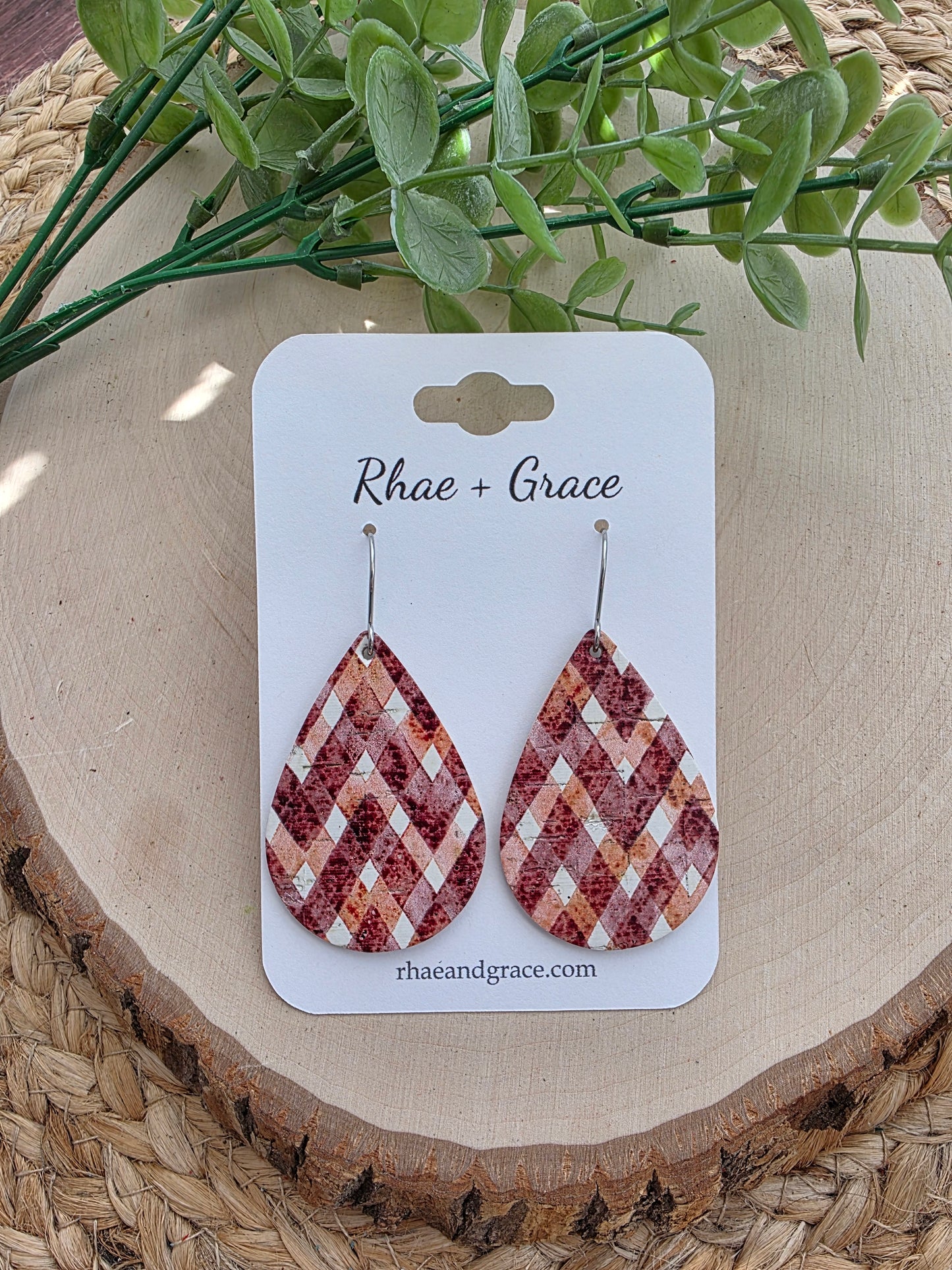 Maroon & Orange Teardrop Earrings - Medium