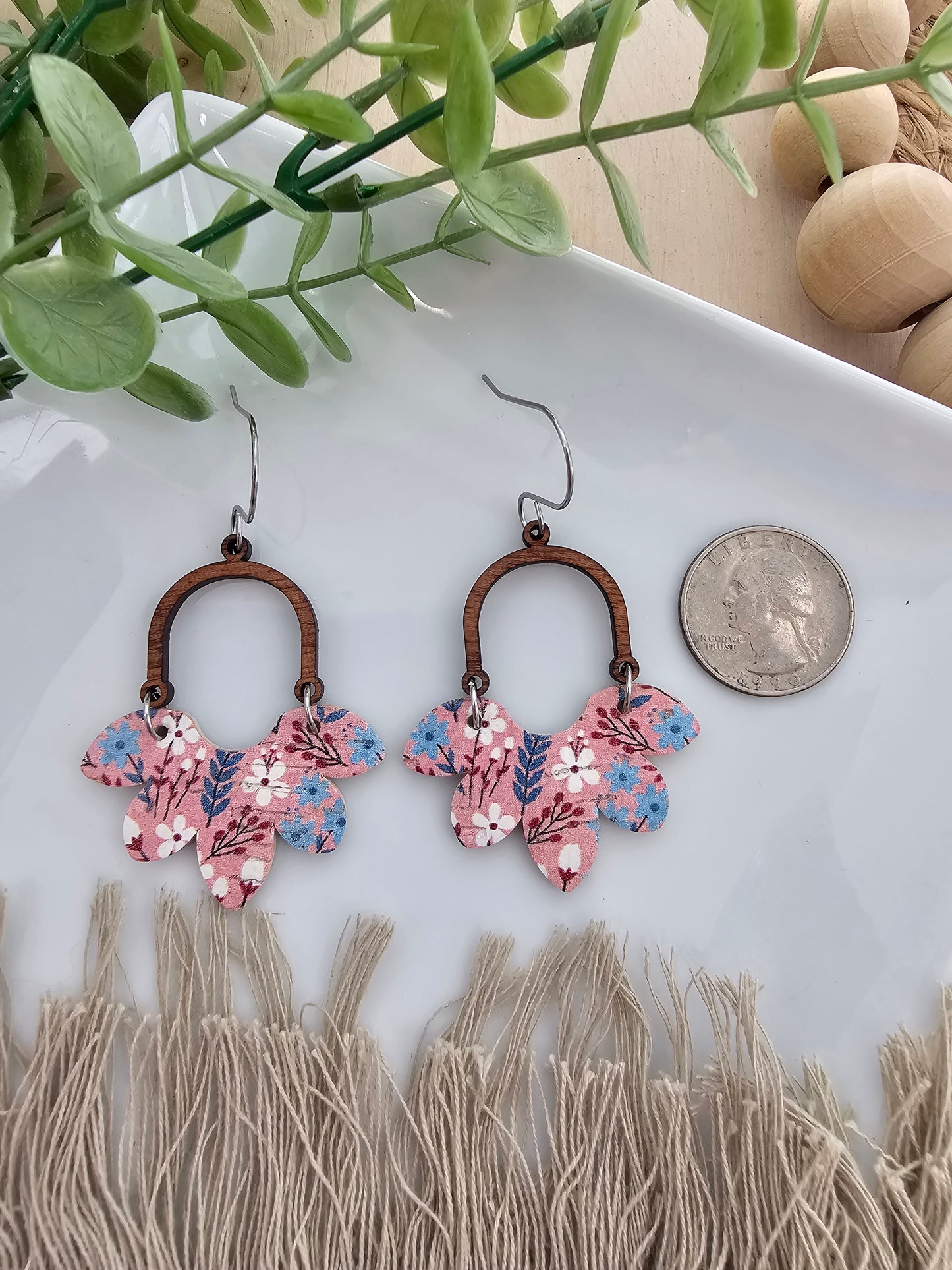 Pink Bluebell Floral Half Flower Earrings