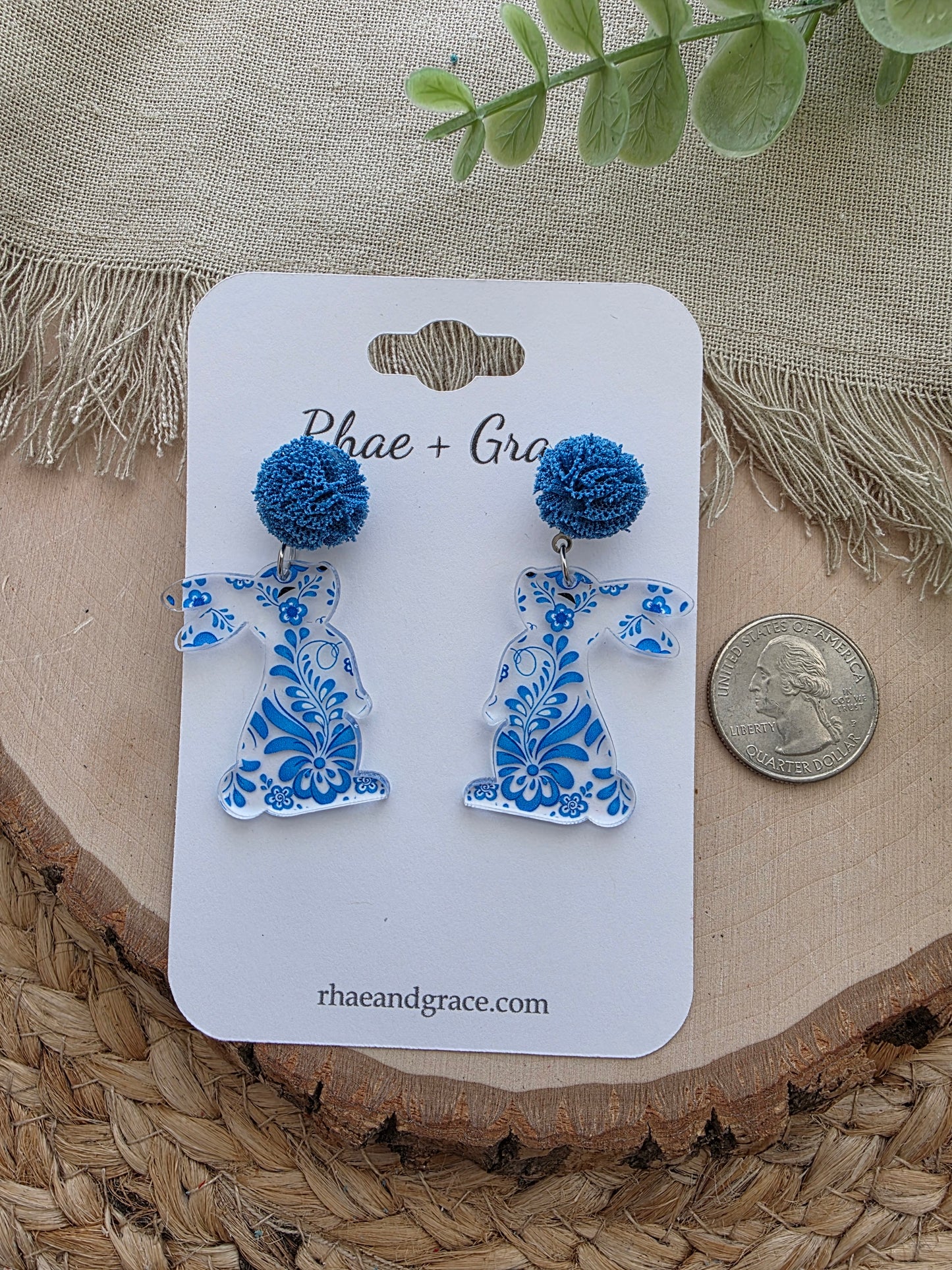 Acrylic Clear & Blue Bunny Earrings
