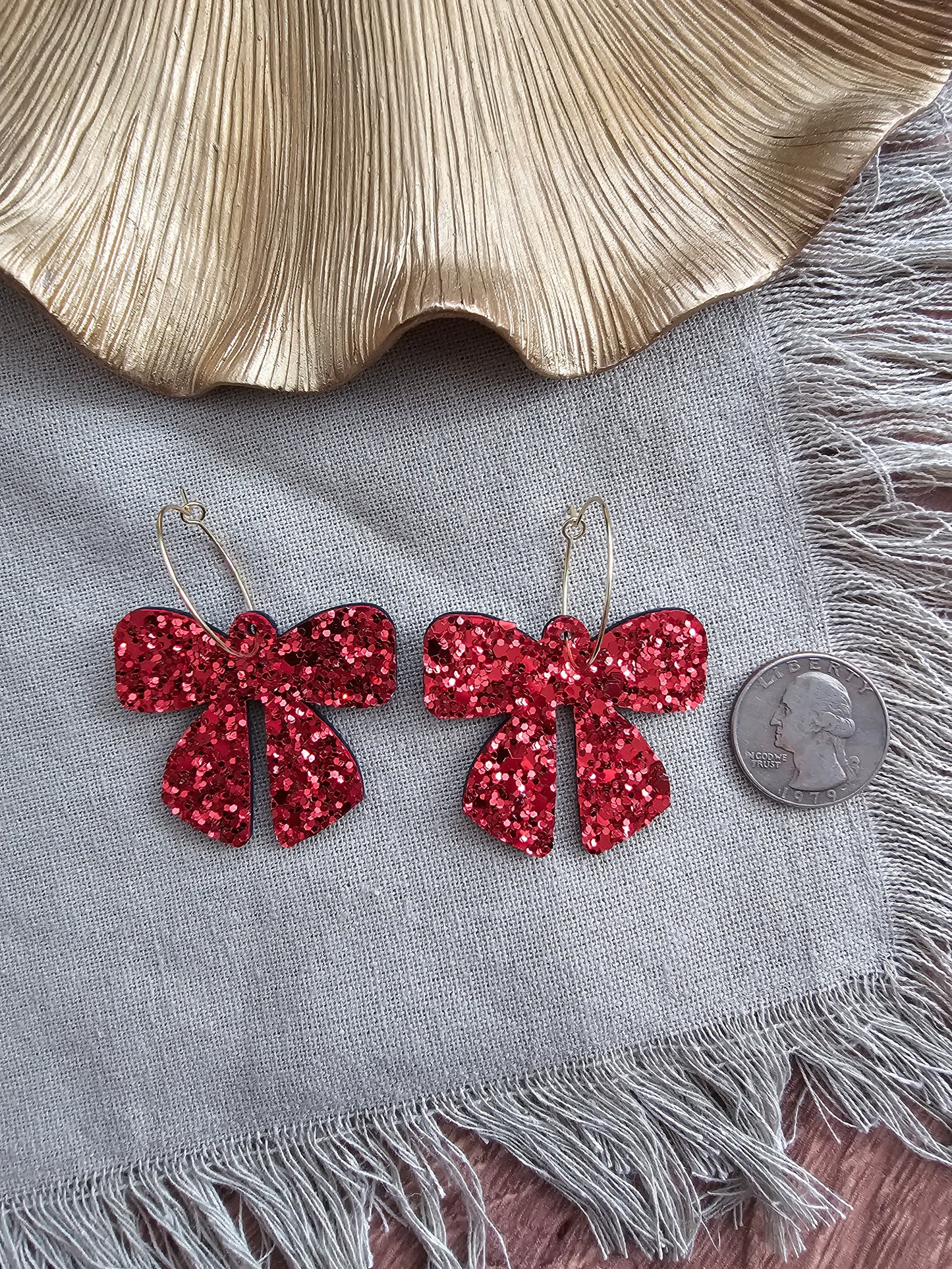 Ruby Red Glitter Bow Earrings