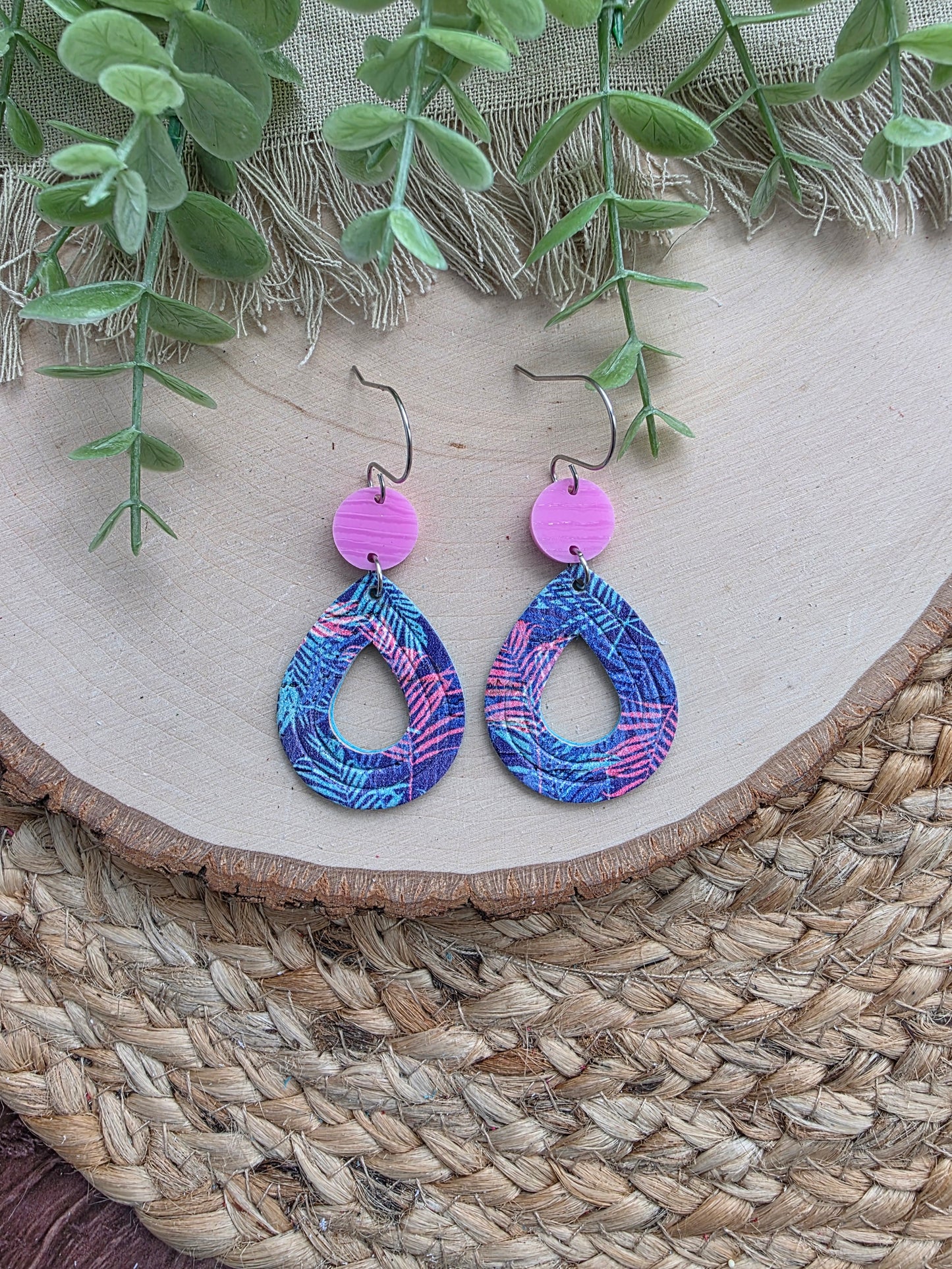 Tropical Palm Open Teardrop Earrings