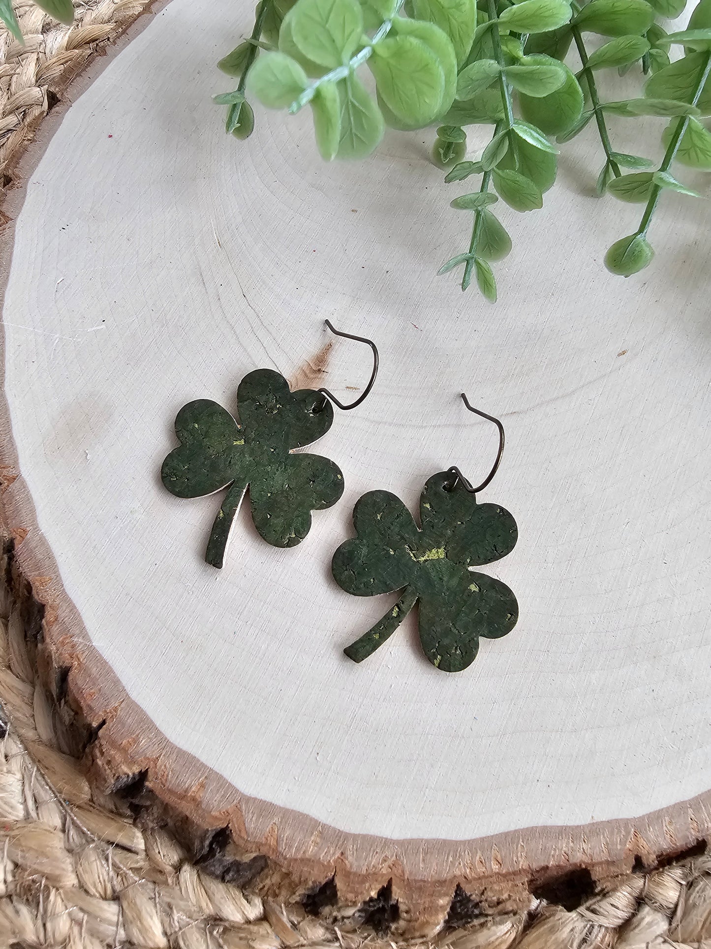 Dark Olive Green Shamrock Earrings