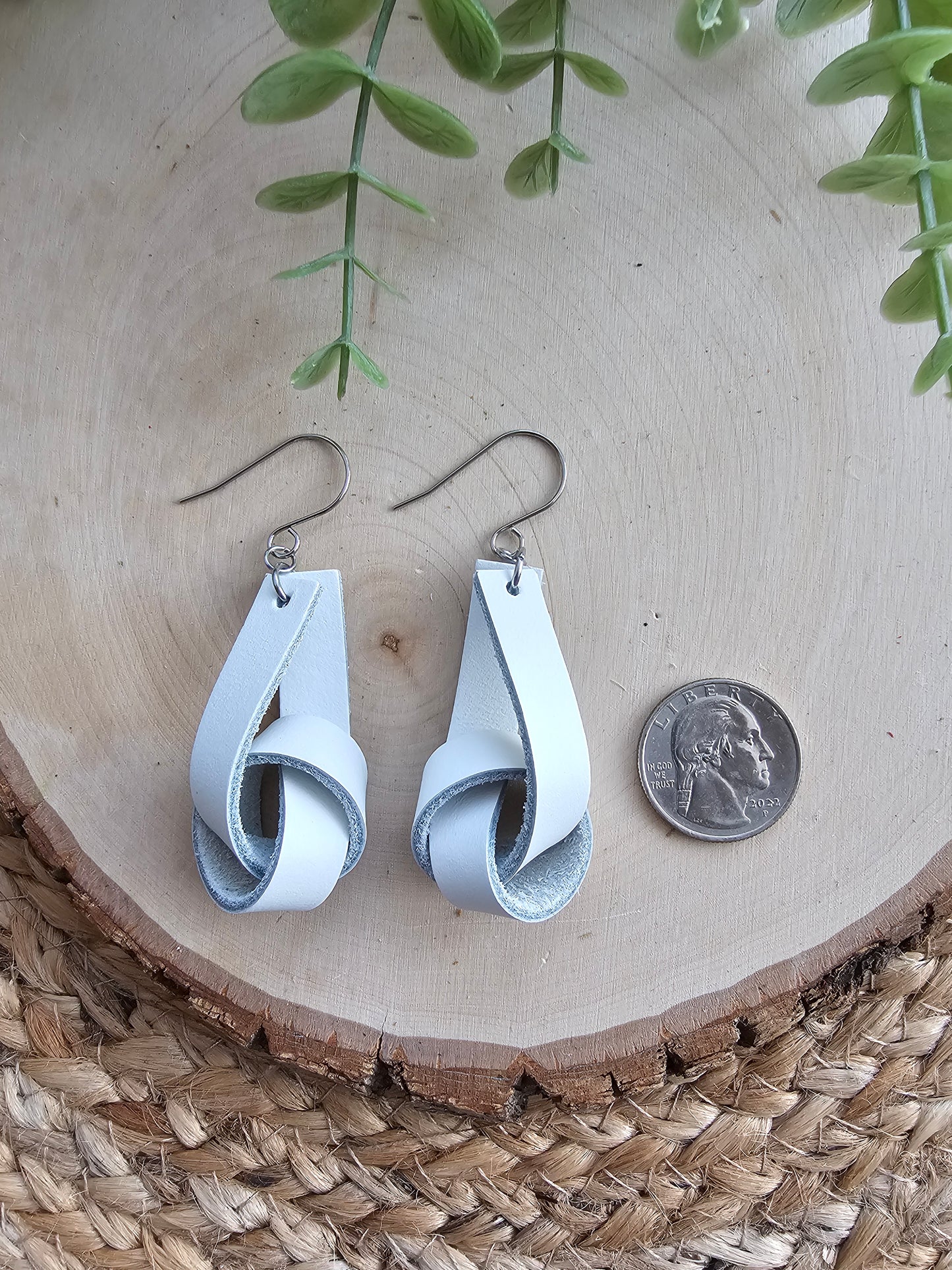 White Wide Leather Knot Earrings