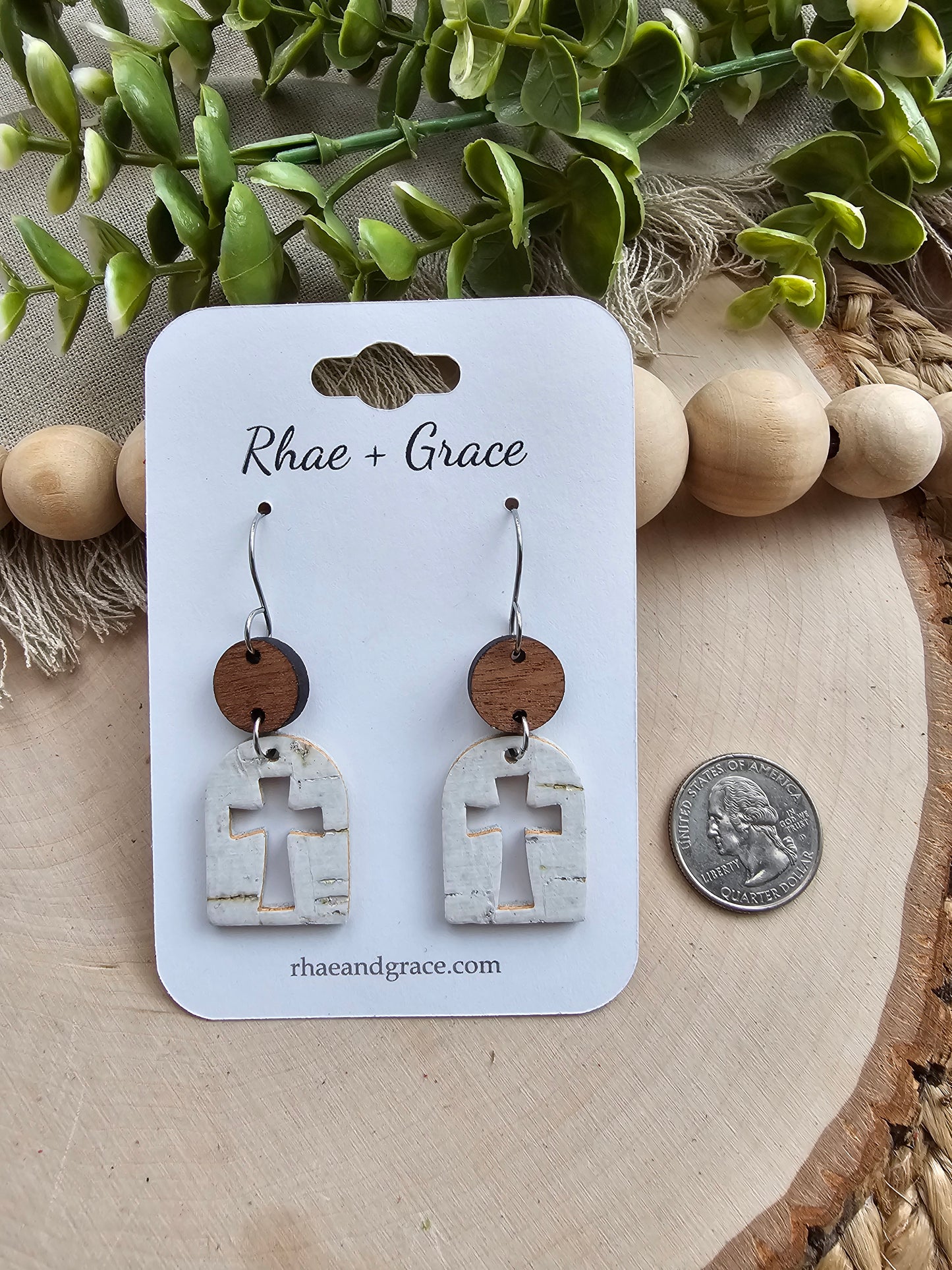 White Cross Cutout Arch Earrings