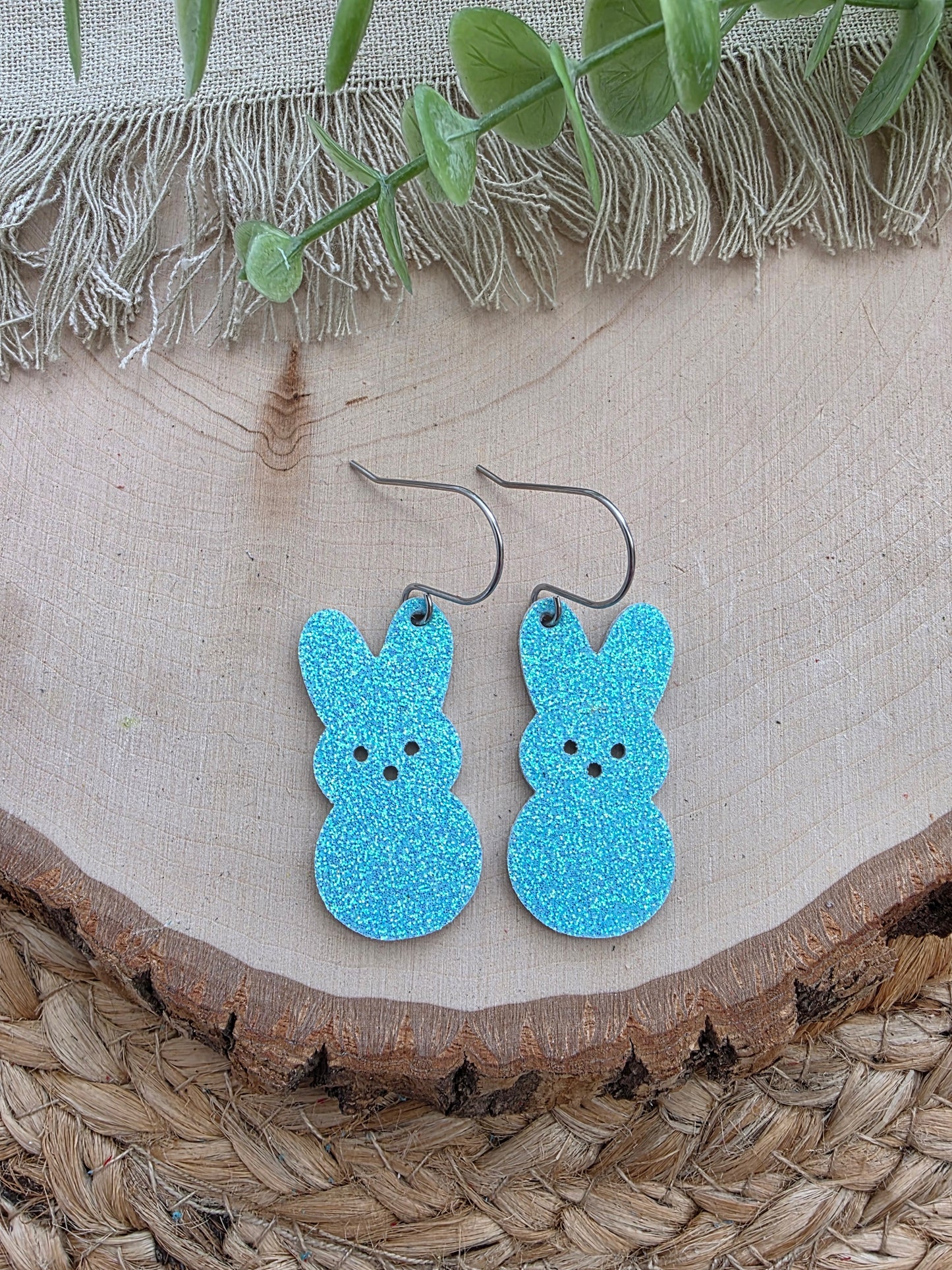 Blue Glitter Bunny Peep Earrings