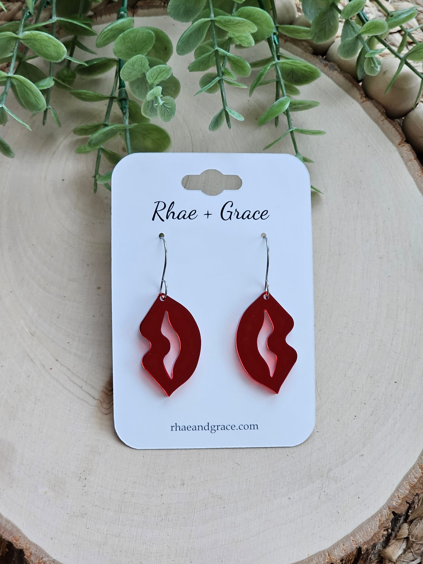 Acrylic Metallic Red Lip Earrings