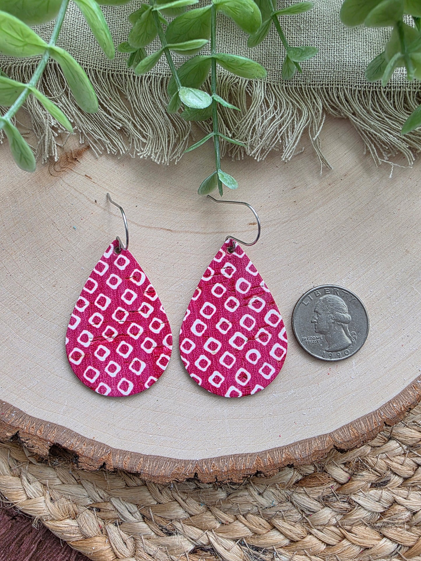 Cherry Red & White Teardrop Earrings - Medium