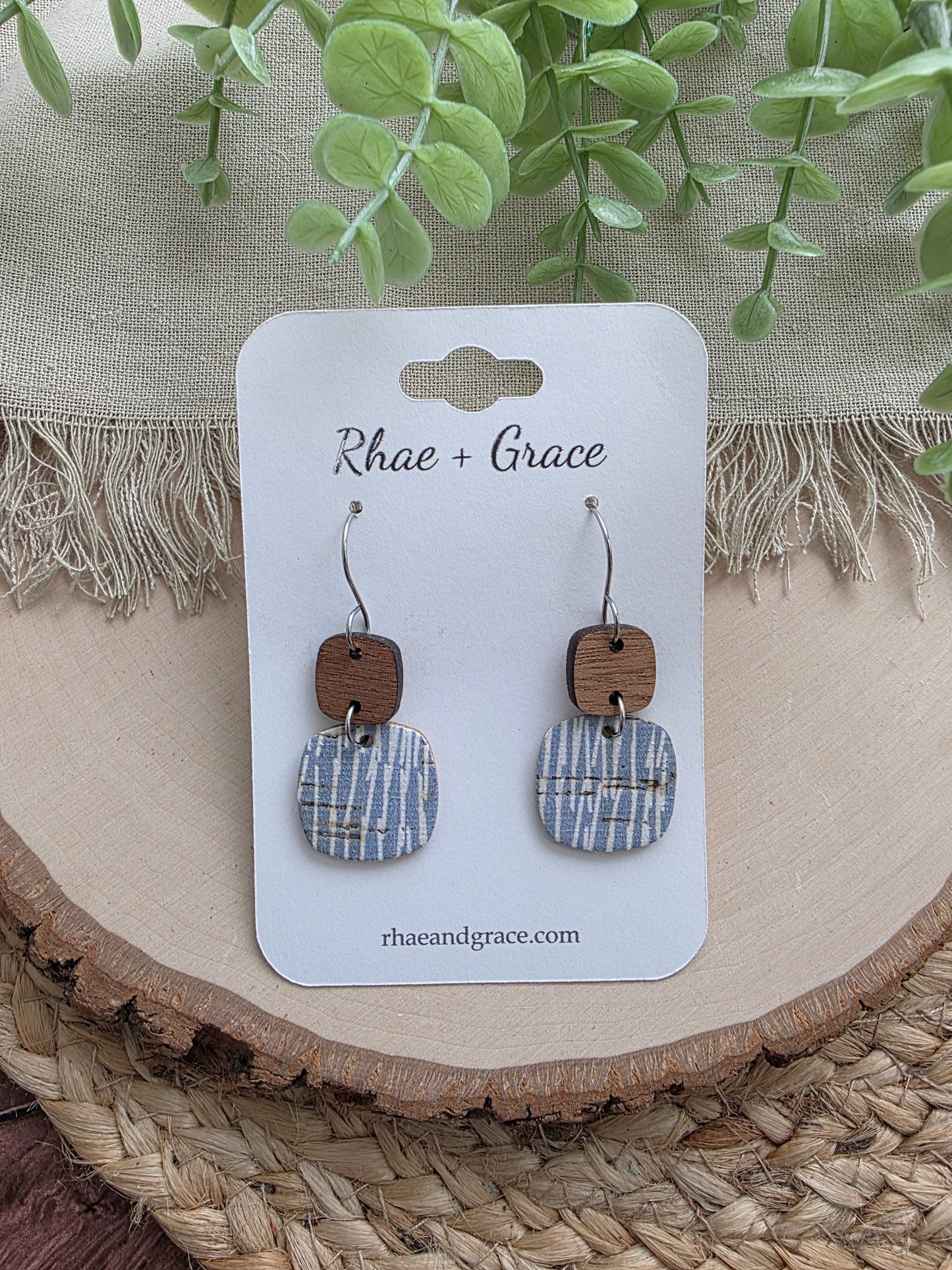 Light Blue & Cream Rounded Square Earrings
