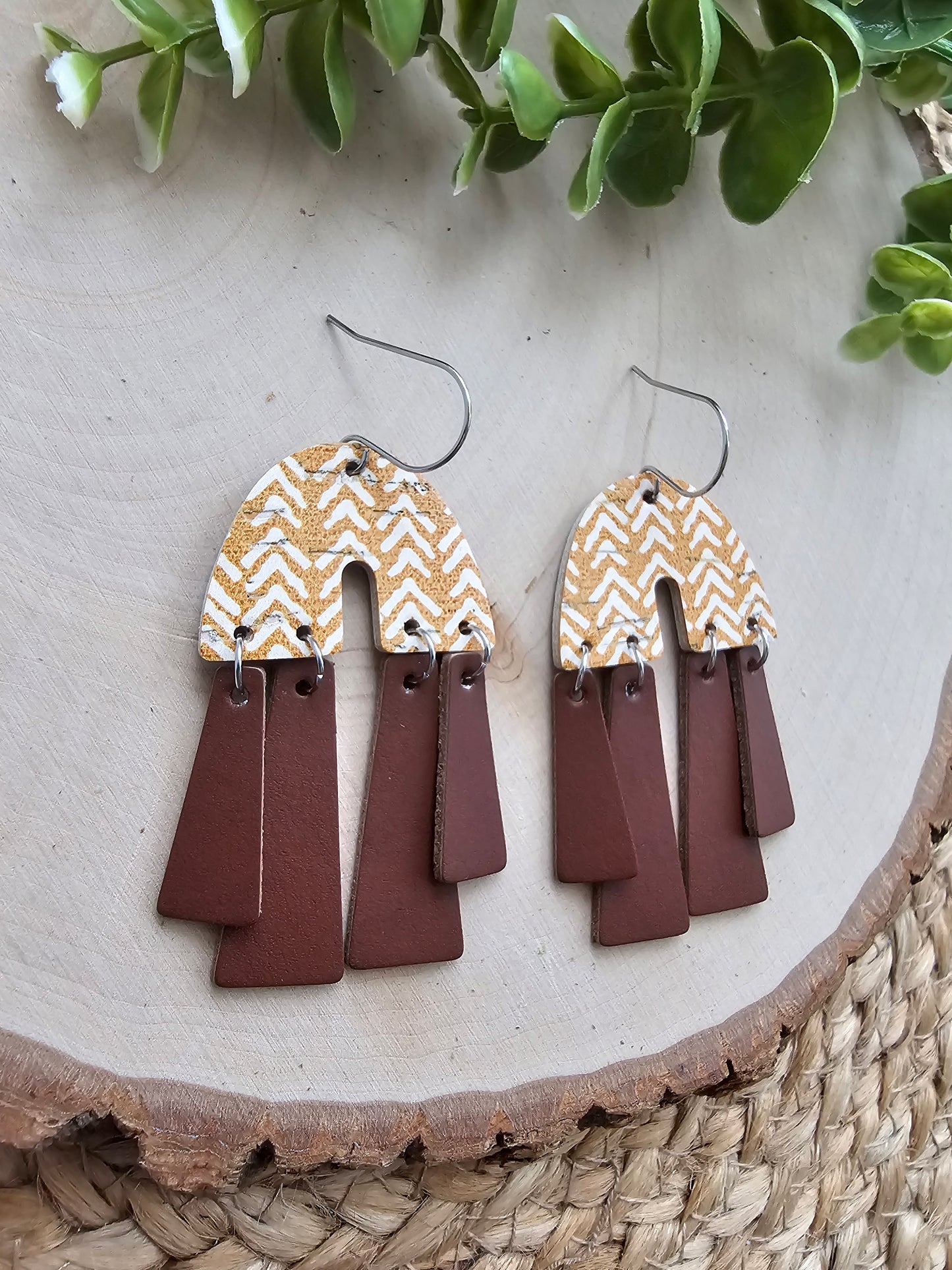Mustard Broken Chevron Boho Chandelier Earrings