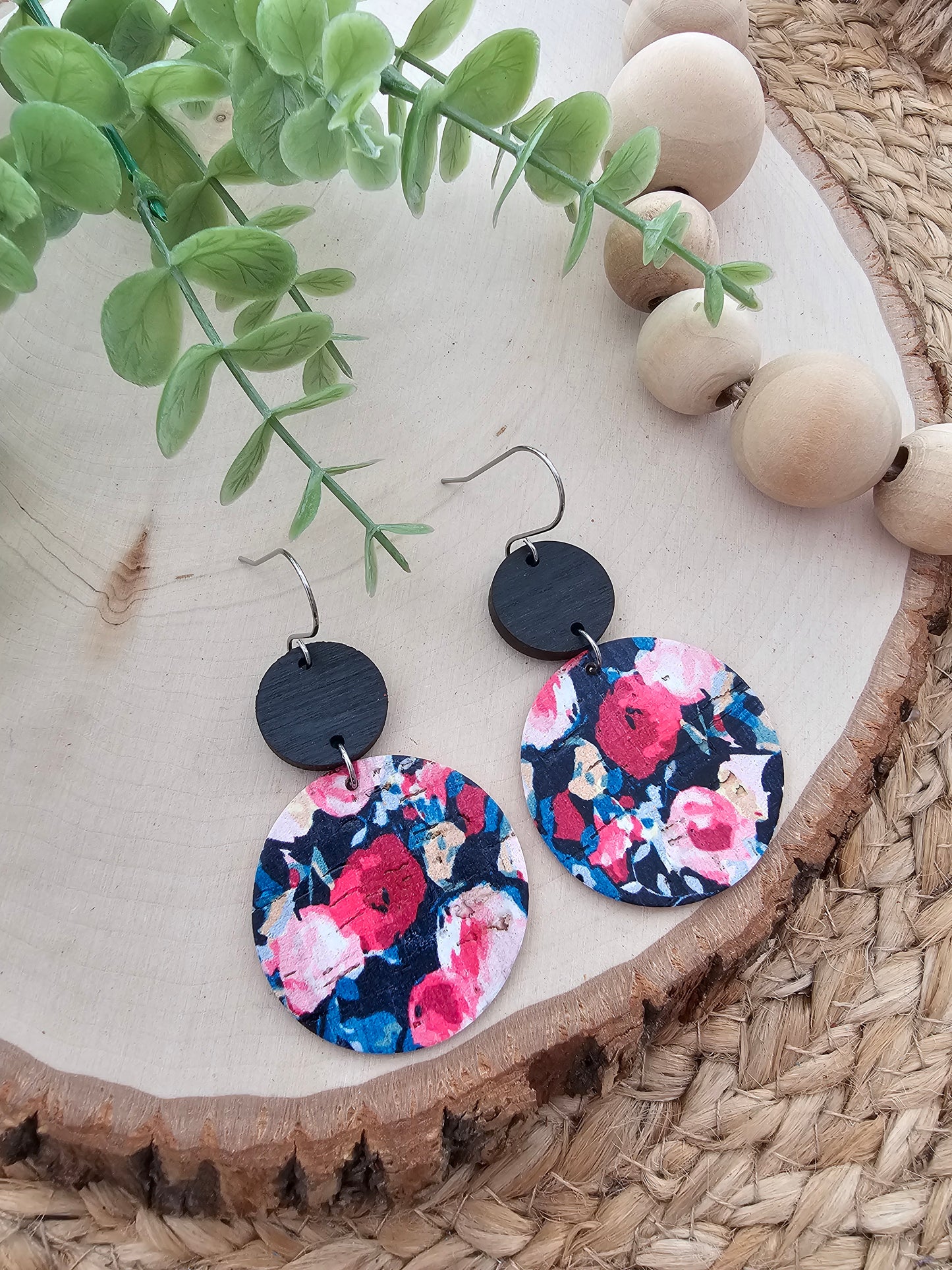 Midnight Rose Garden Large Circle Drop Earrings