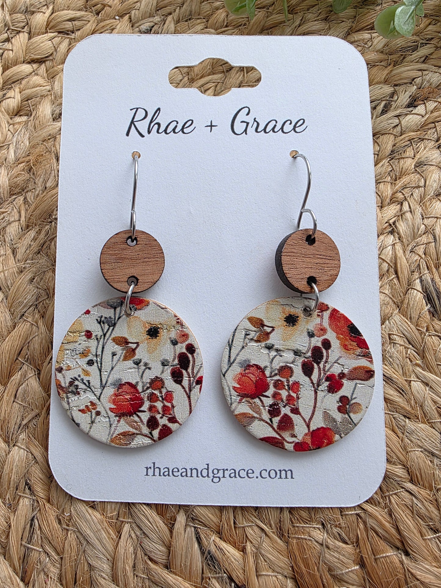 Autumn Watercolor Floral Circle Drop Earrings