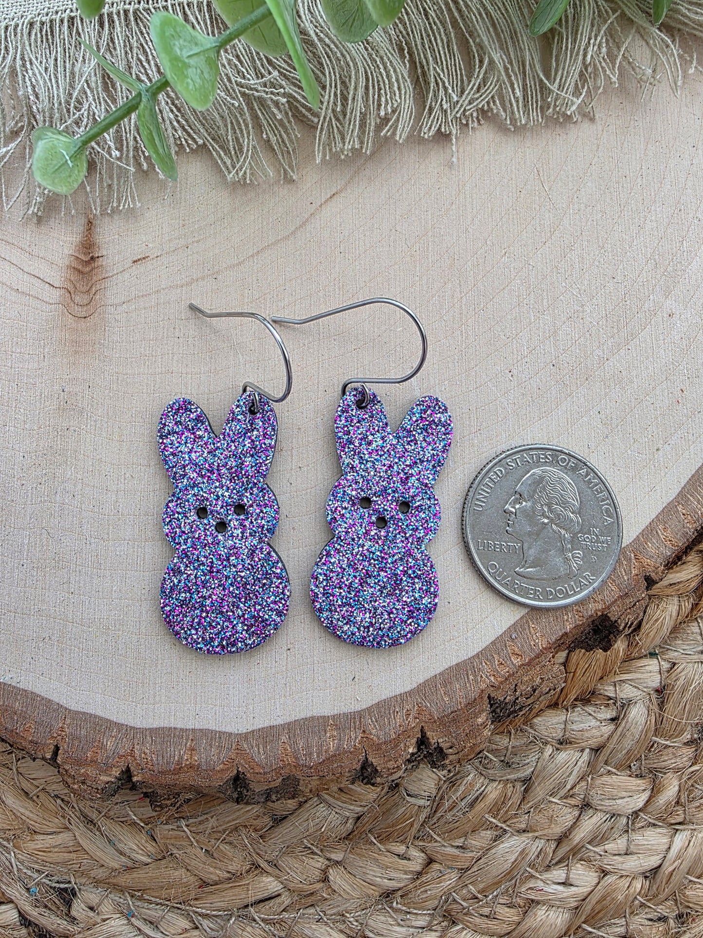 Purple Glitter Bunny Peep Earrings
