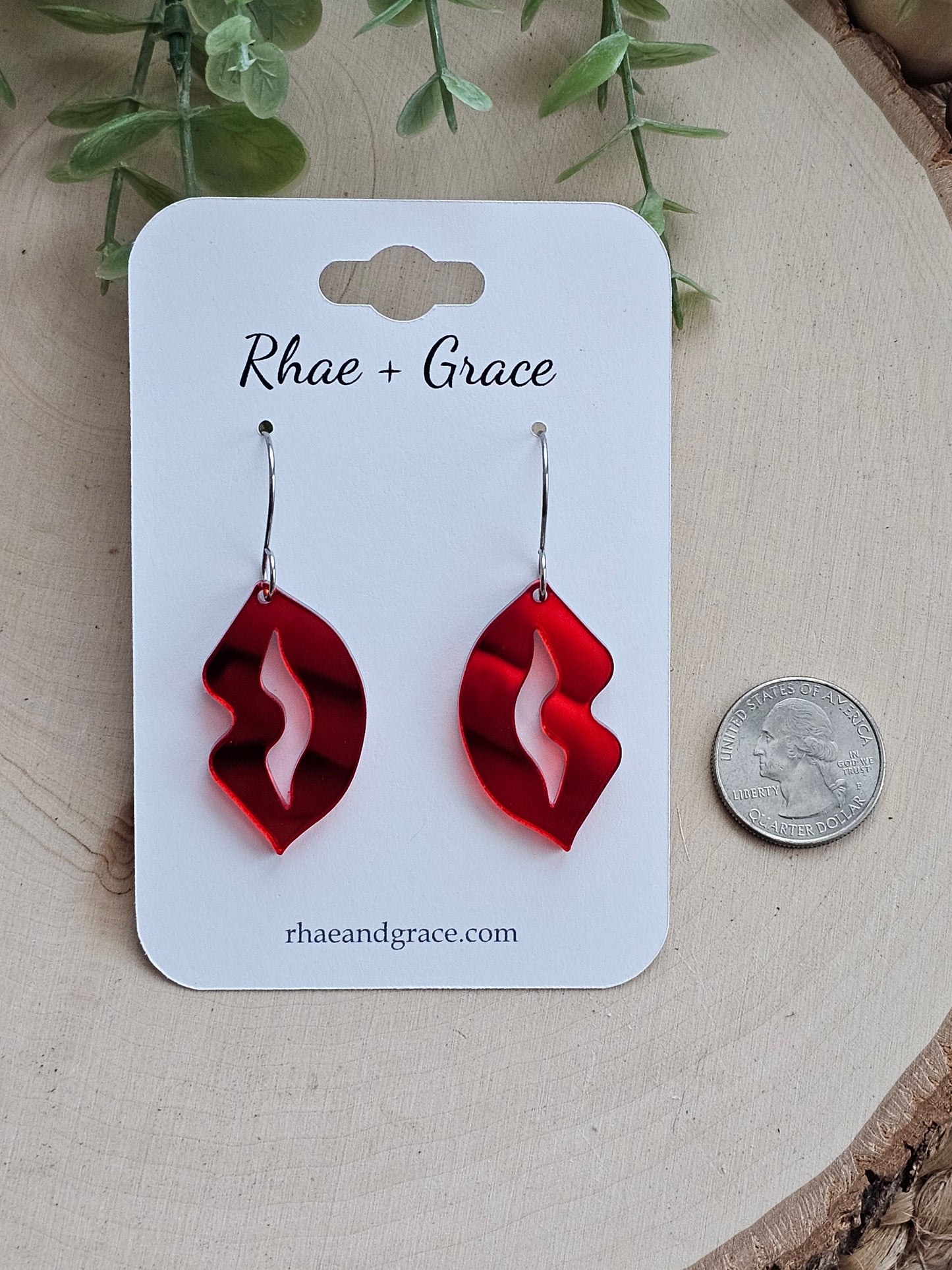 Acrylic Metallic Red Lip Earrings