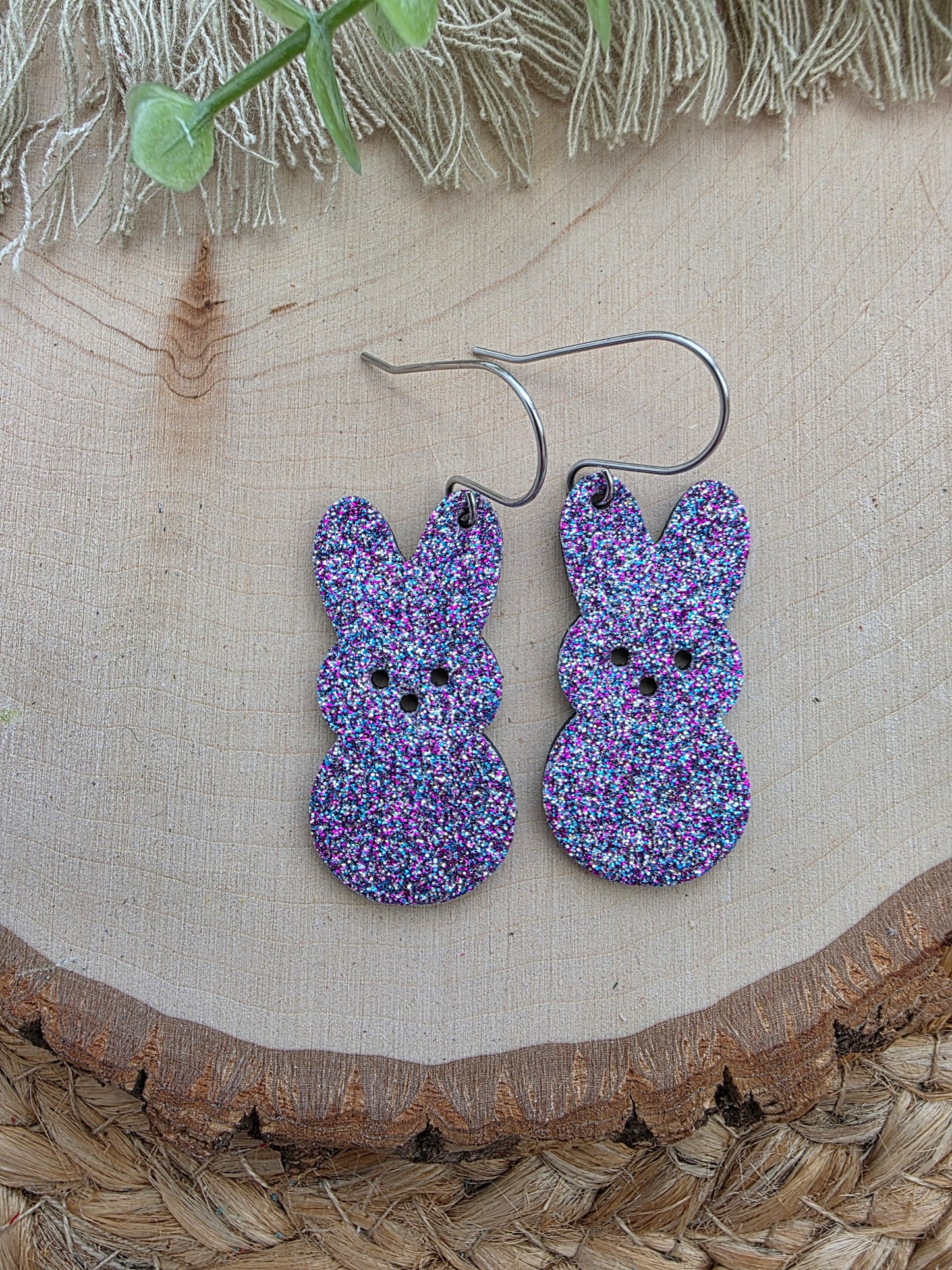 Purple Glitter Bunny Peep Earrings