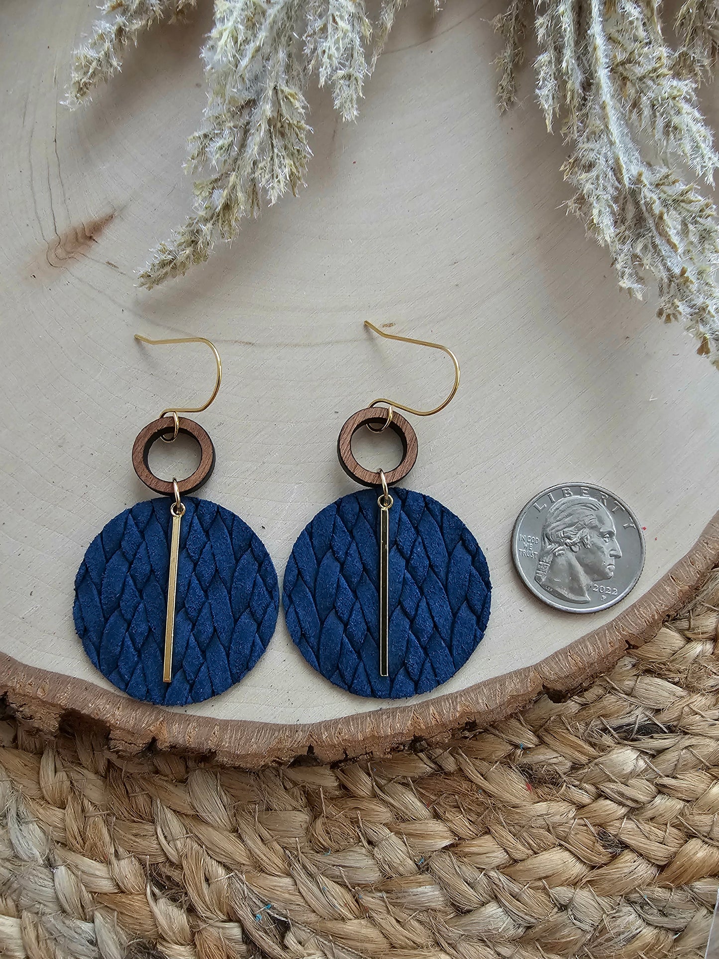 Navy Blue Braided Circle Earrings - Silver or Gold